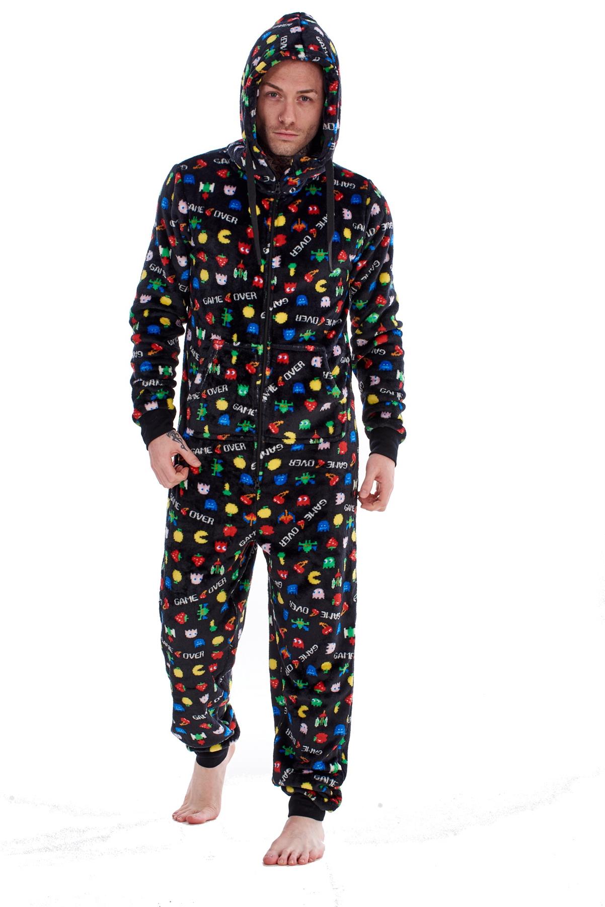 Mens Boys Luxury Flannel Fleece Matching Retro Games Hooded Gown Robe Onesee - Picture 56 of 75