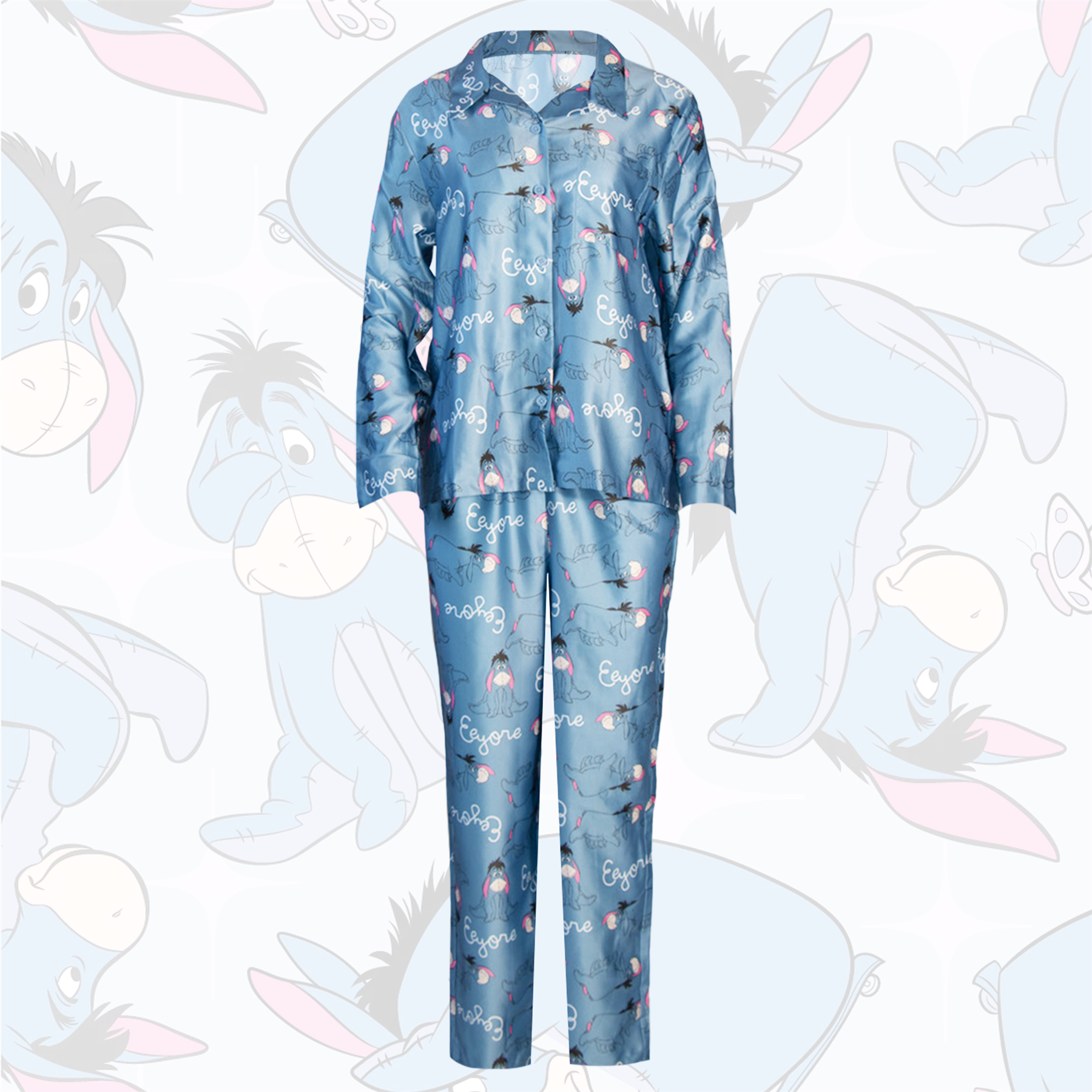 Damen/Mädchen Eeyore blau Satin Seide Knopfleiste Pyjama passend Mini Me - Bild 7 von 7