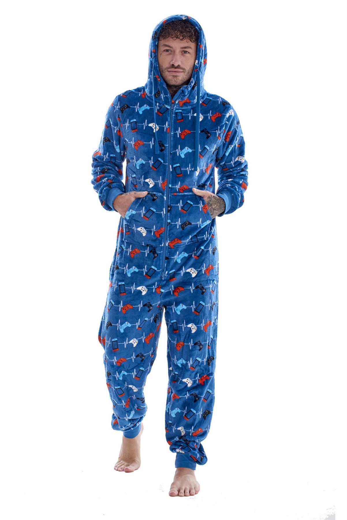 Mens Boys Luxury Flannel Fleece Matching Retro Games Hooded Gown Robe Onesee - Picture 63 of 75