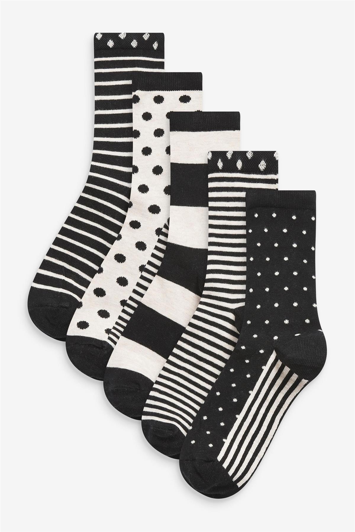 Ladies Ex Store 10 Pack Cotton Rich Purista Floral Spots Stripe Socks One Size - Picture 4 of 9
