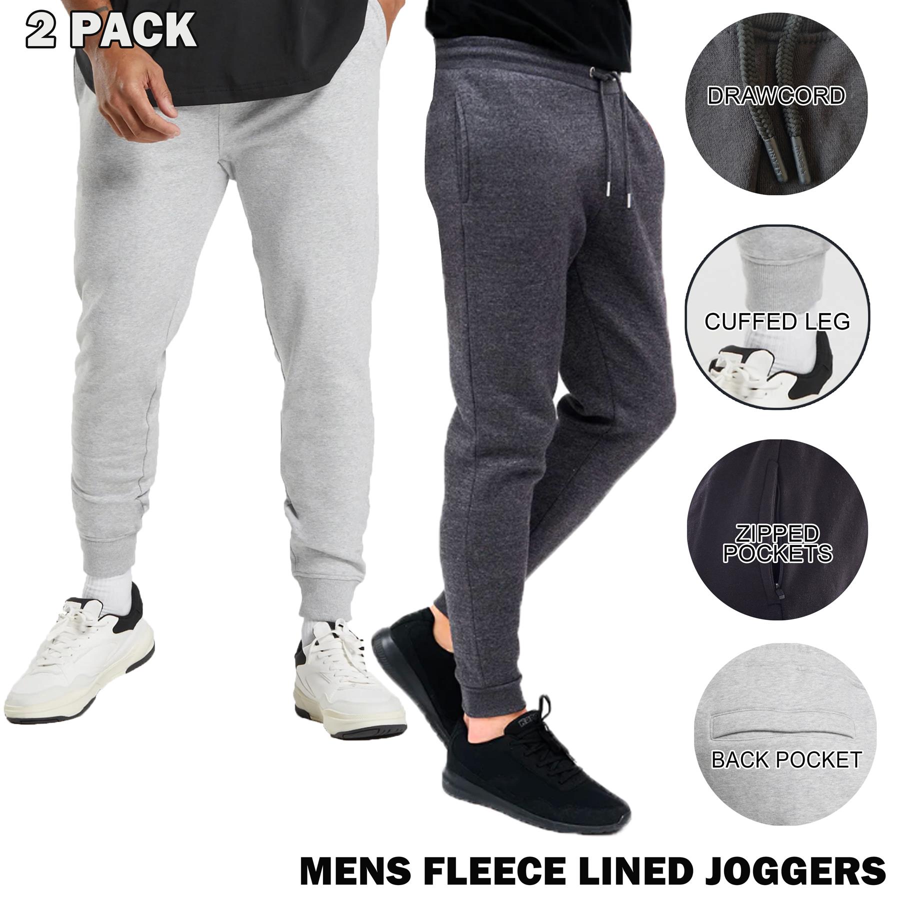 Mens 2 pack Slim Fit Fleece Joggers Jogging Gym Skinny Sweat Pants Zip Pockets - Picture 9 of 13
