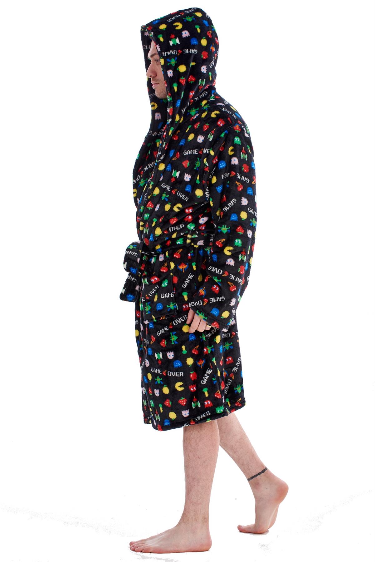 Mens Boys Luxury Flannel Fleece Matching Retro Games Hooded Gown Robe Onesee - Picture 51 of 75