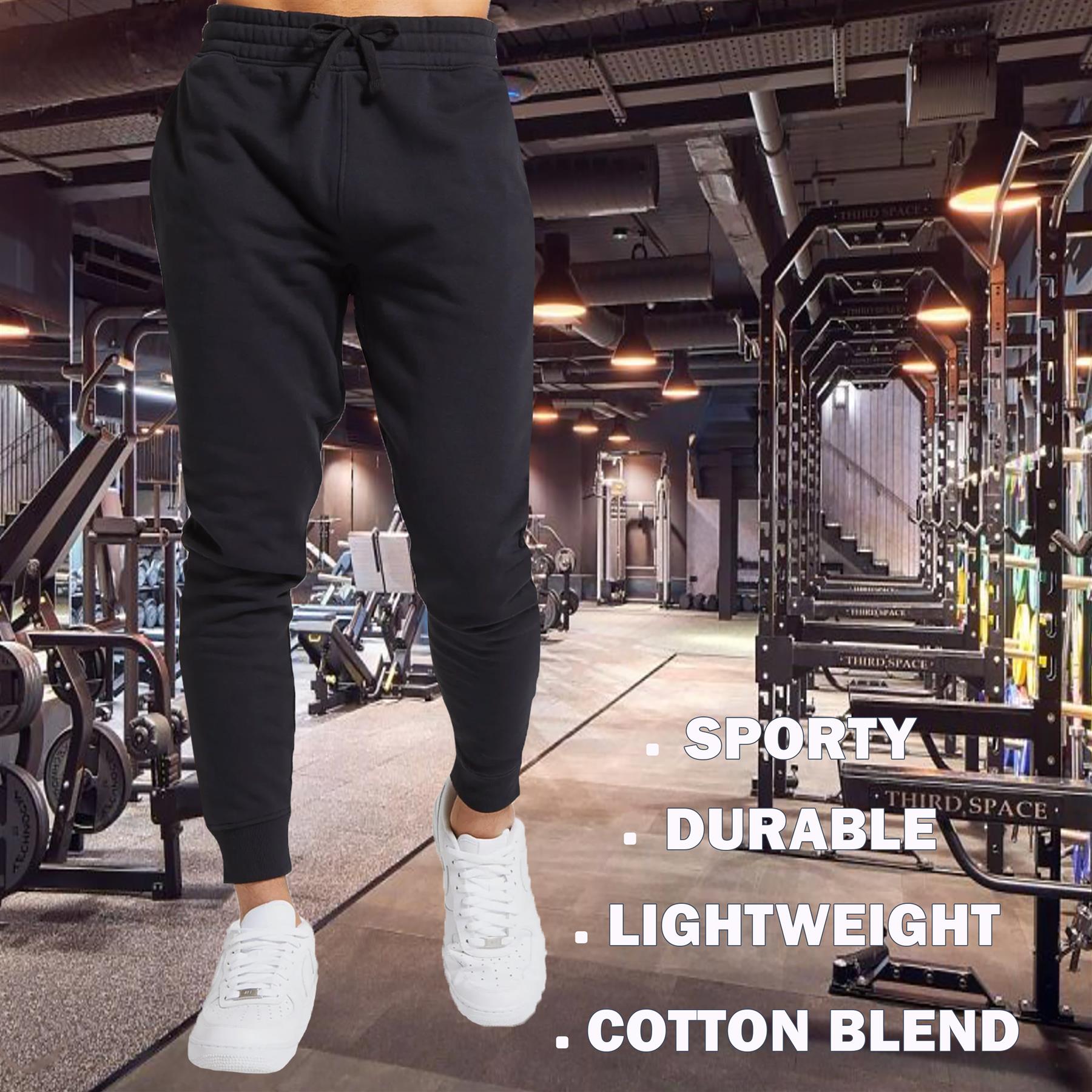 Mens 2 pack Slim Fit Fleece Joggers Jogging Gym Skinny Sweat Pants Zip Pockets - Picture 7 of 13