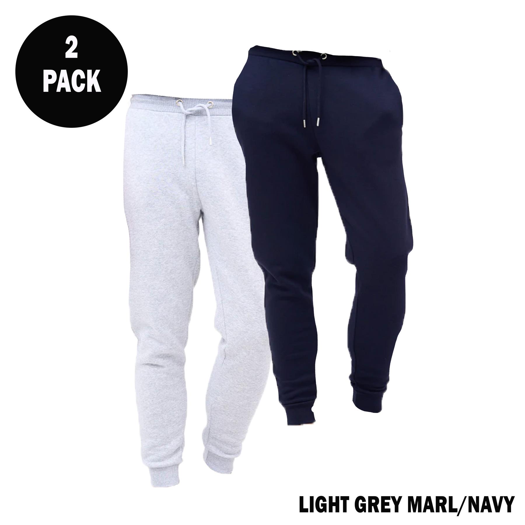 Mens 2 pack Slim Fit Fleece Joggers Jogging Gym Skinny Sweat Pants Zip Pockets - Picture 11 of 13