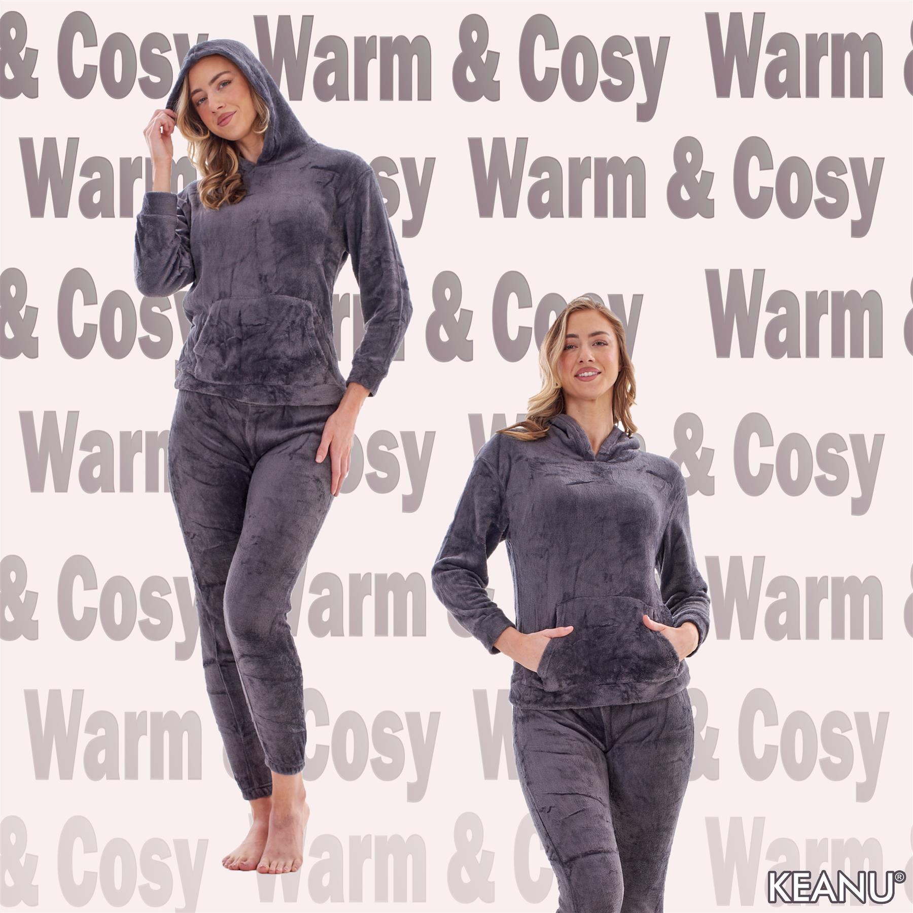 Ladies Supersoft Warm Flannel Fleece Hooded Pyjamas Twosie Lounge Wear Gift Set - Picture 33 of 79