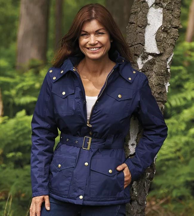 Ladies Braemar Jacket Waterproof Raincoats Country Estate Belt Zip Hood - Picture 4 of 5