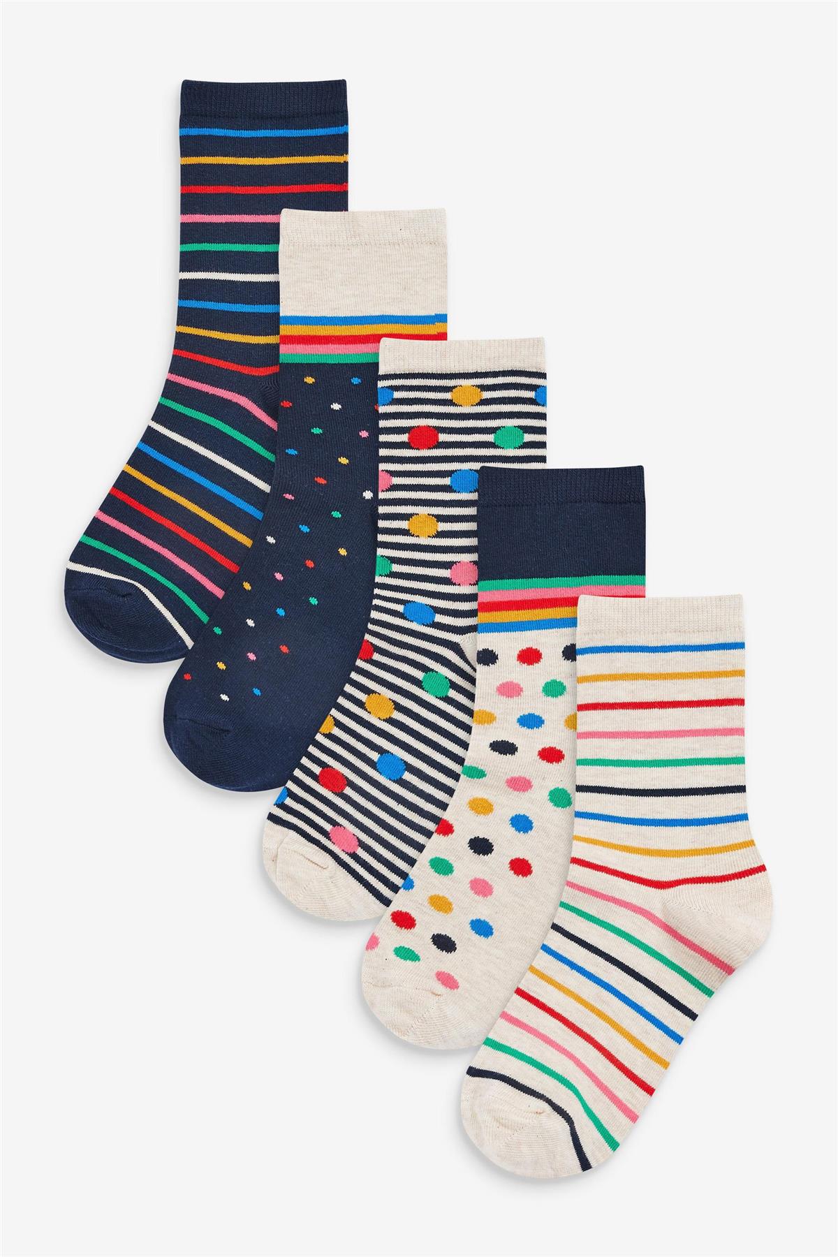 Ladies Ex Store 10 Pack Cotton Rich Purista Floral Spots Stripe Socks One Size - Picture 8 of 9