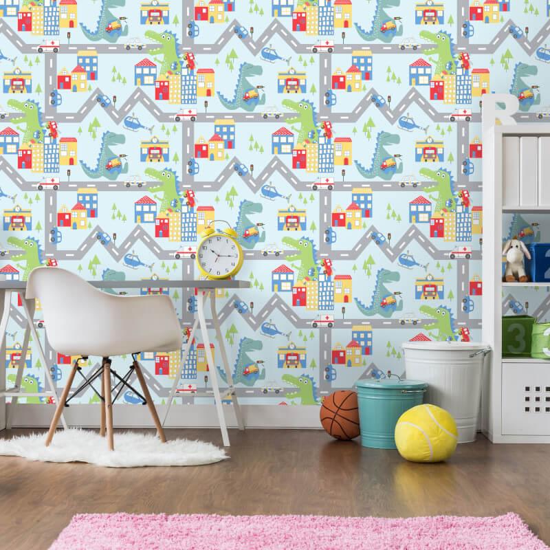 Kindergarten Spaß Dinosaurier Tapete Dino Stadt Doodles Wörterbuch Straße - Bild 11 von 20