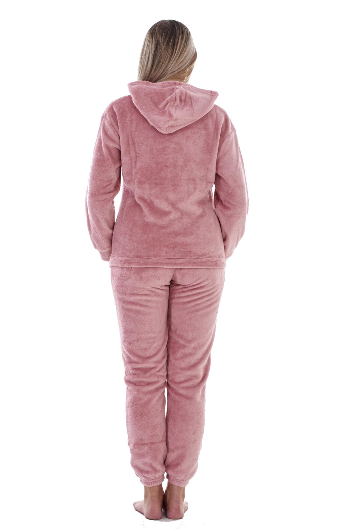Ladies Supersoft Warm Flannel Fleece Hooded Pyjamas Twosie Lounge Wear Gift Set - Picture 10 of 79