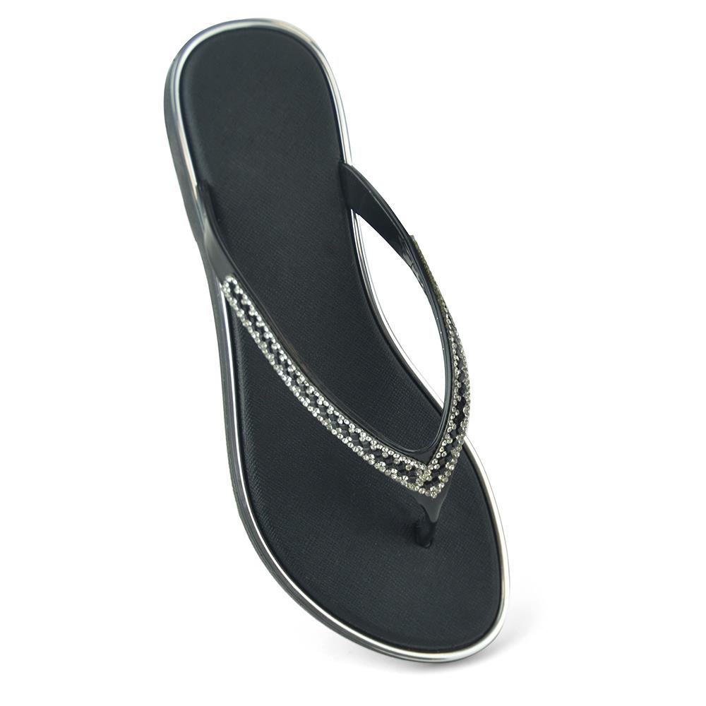 Ladies Designer Diamante Metallic Sliders Mule Flip Flops Summer Sandals Beach