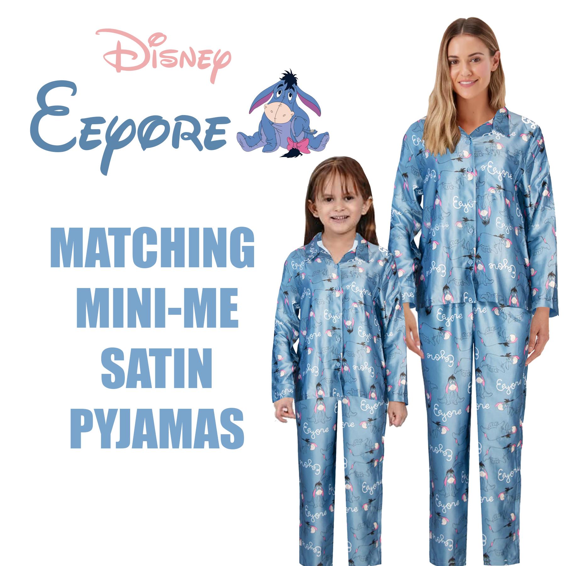 Damen/Mädchen Eeyore blau Satin Seide Knopfleiste Pyjama passend Mini Me - Bild 2 von 7
