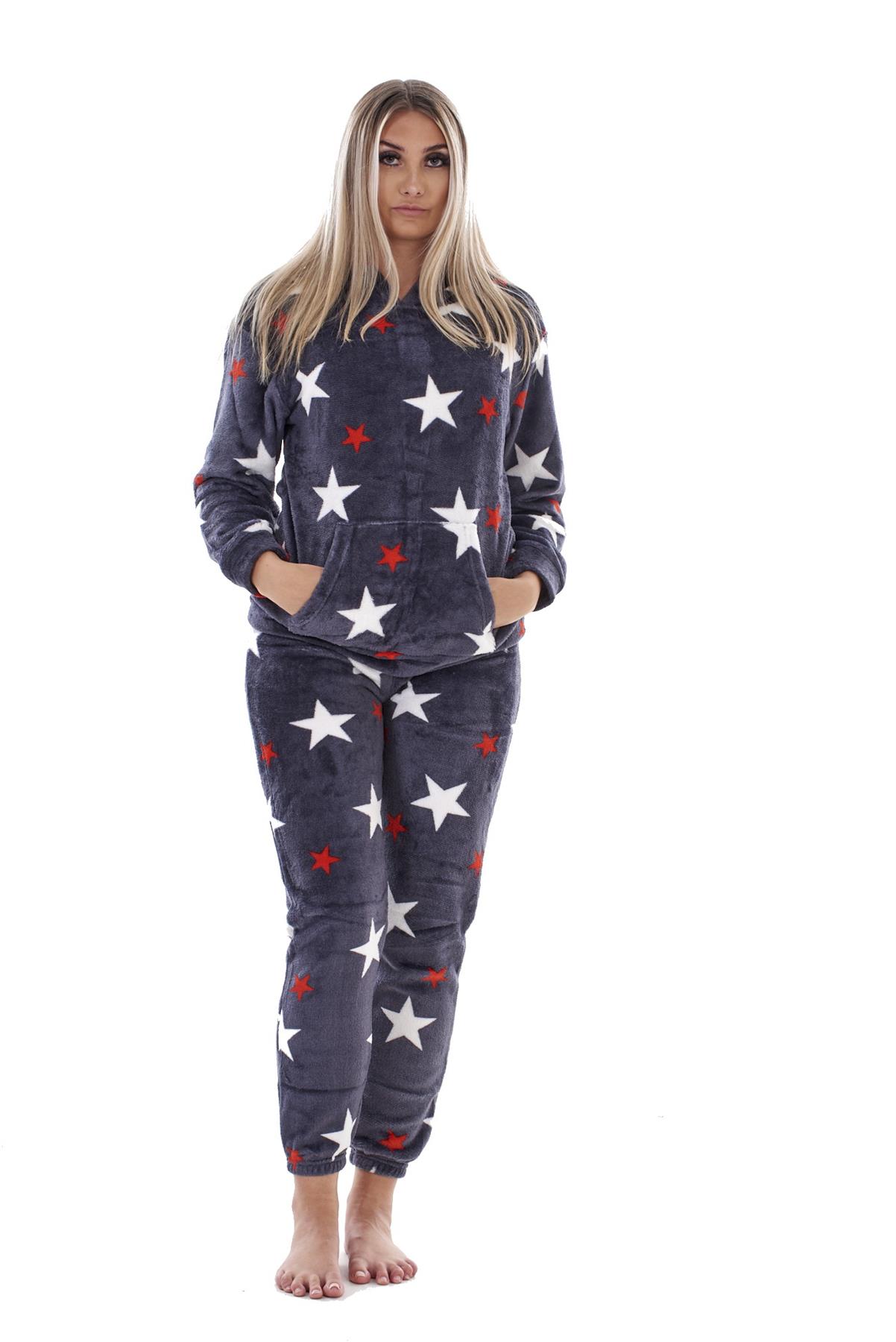 Ladies Supersoft Warm Flannel Fleece Hooded Pyjamas Twosie Lounge Wear Gift Set - Picture 49 of 79