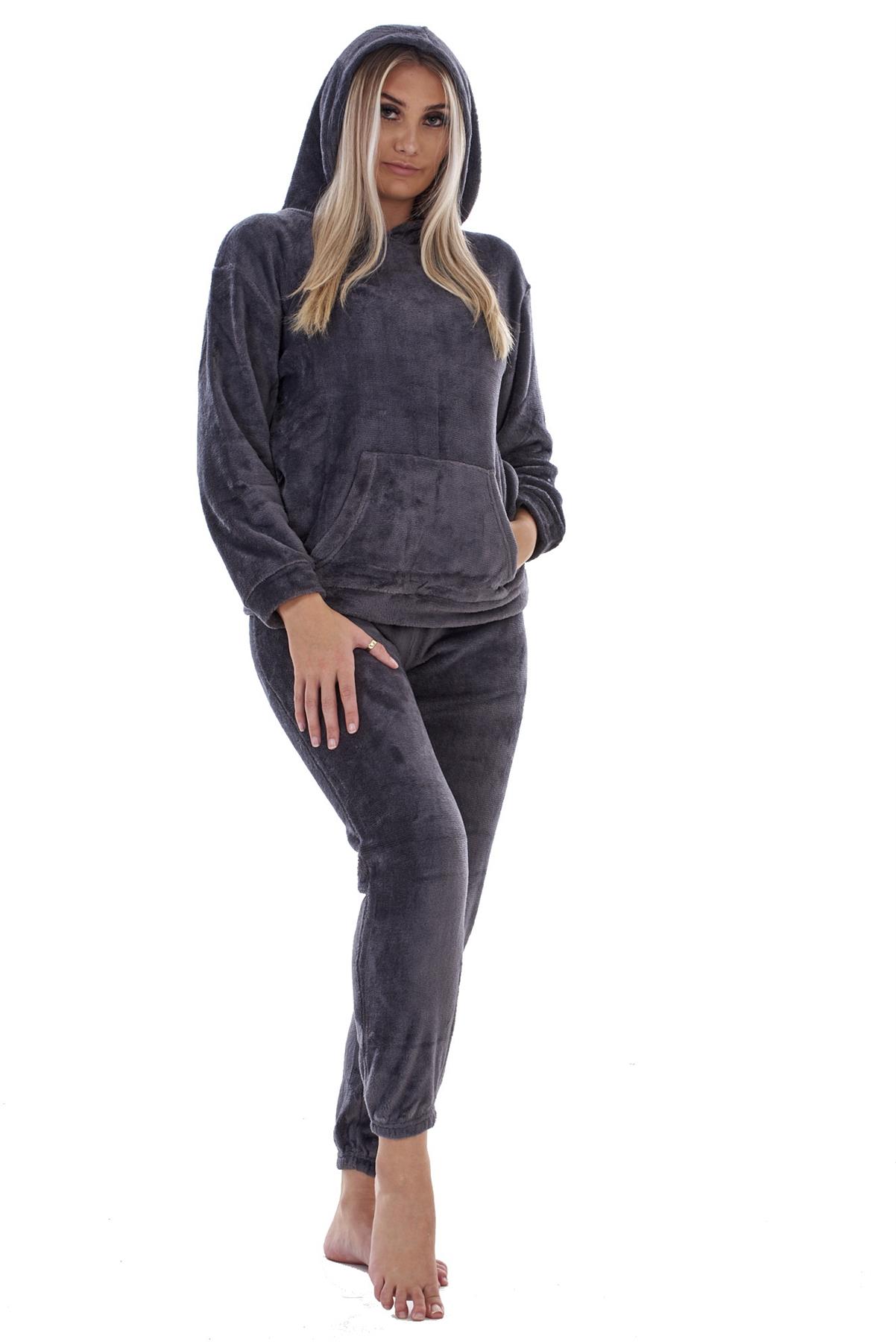 Ladies Supersoft Warm Flannel Fleece Hooded Pyjamas Twosie Lounge Wear Gift Set - Picture 38 of 79