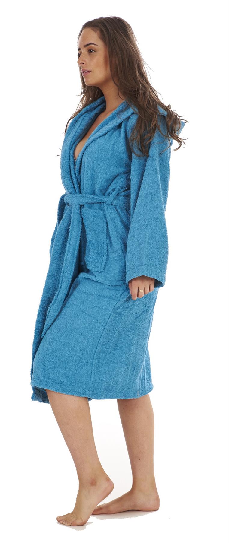 Ladies 100 Pure Cotton Towelling Hooded Dressing Gown Bathrobe Towel