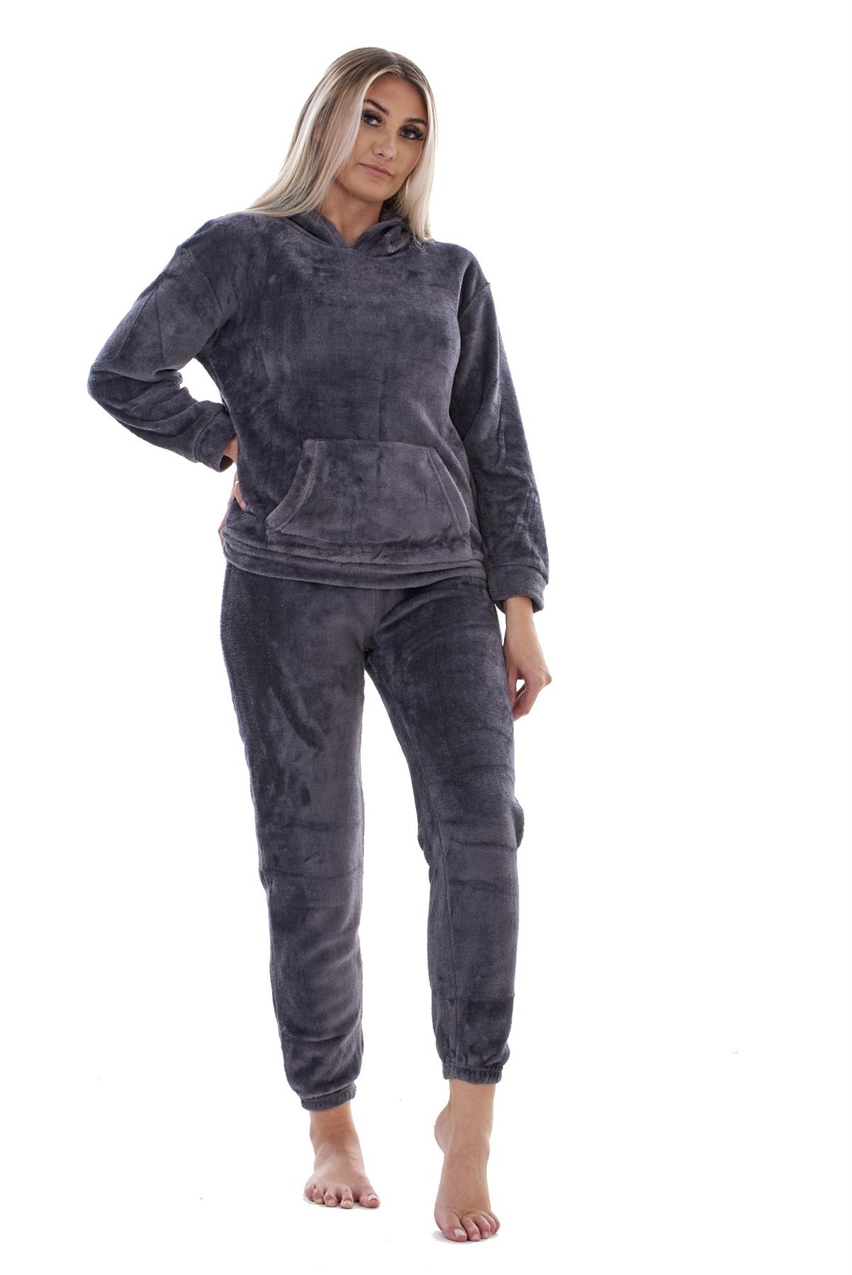 Ladies Supersoft Warm Flannel Fleece Hooded Pyjamas Twosie Lounge Wear Gift Set - Picture 39 of 79