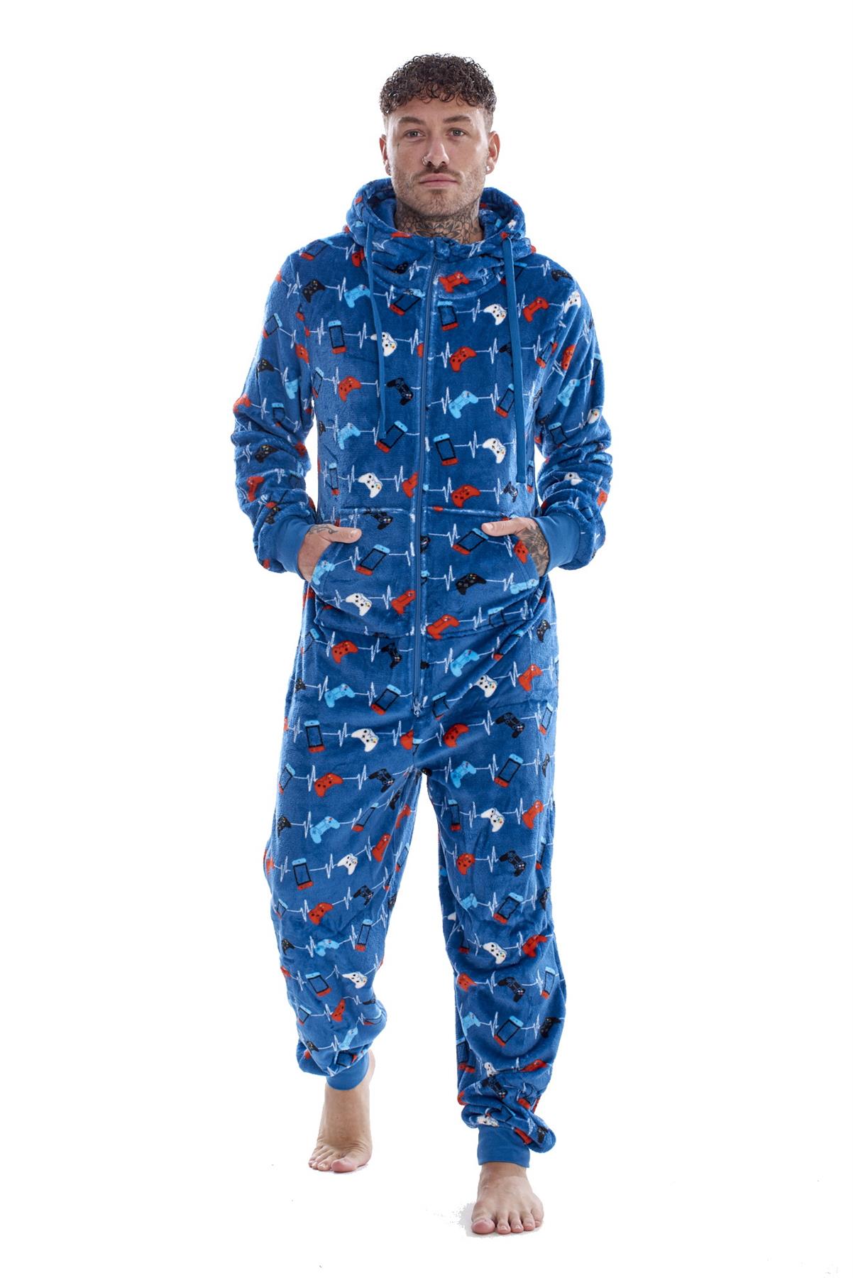 Mens Boys Luxury Flannel Fleece Matching Retro Games Hooded Gown Robe Onesee - Picture 62 of 75