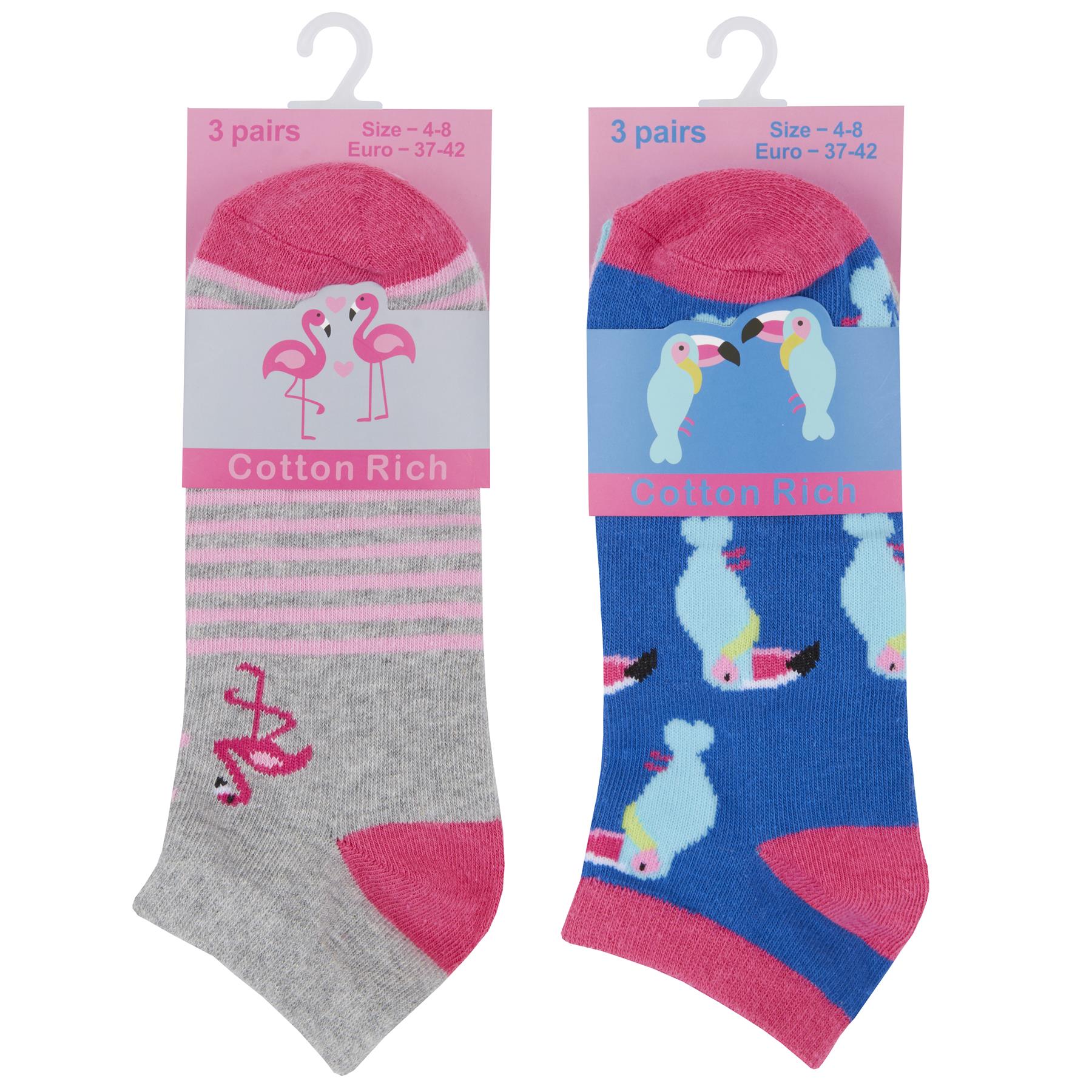 Ladies Tropical Birds Design Sports Trainer Liner Socks Size 4-8 Cotton Rich - Picture 7 of 7