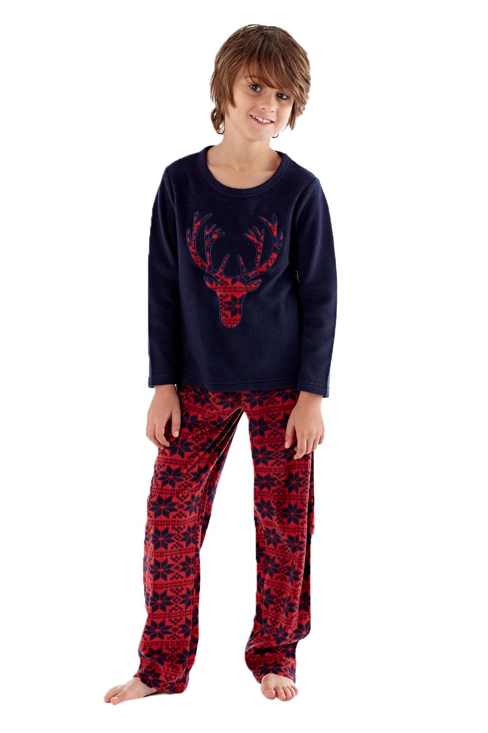 mens boys matching stag face fleece pyjamas fairisle warm mini