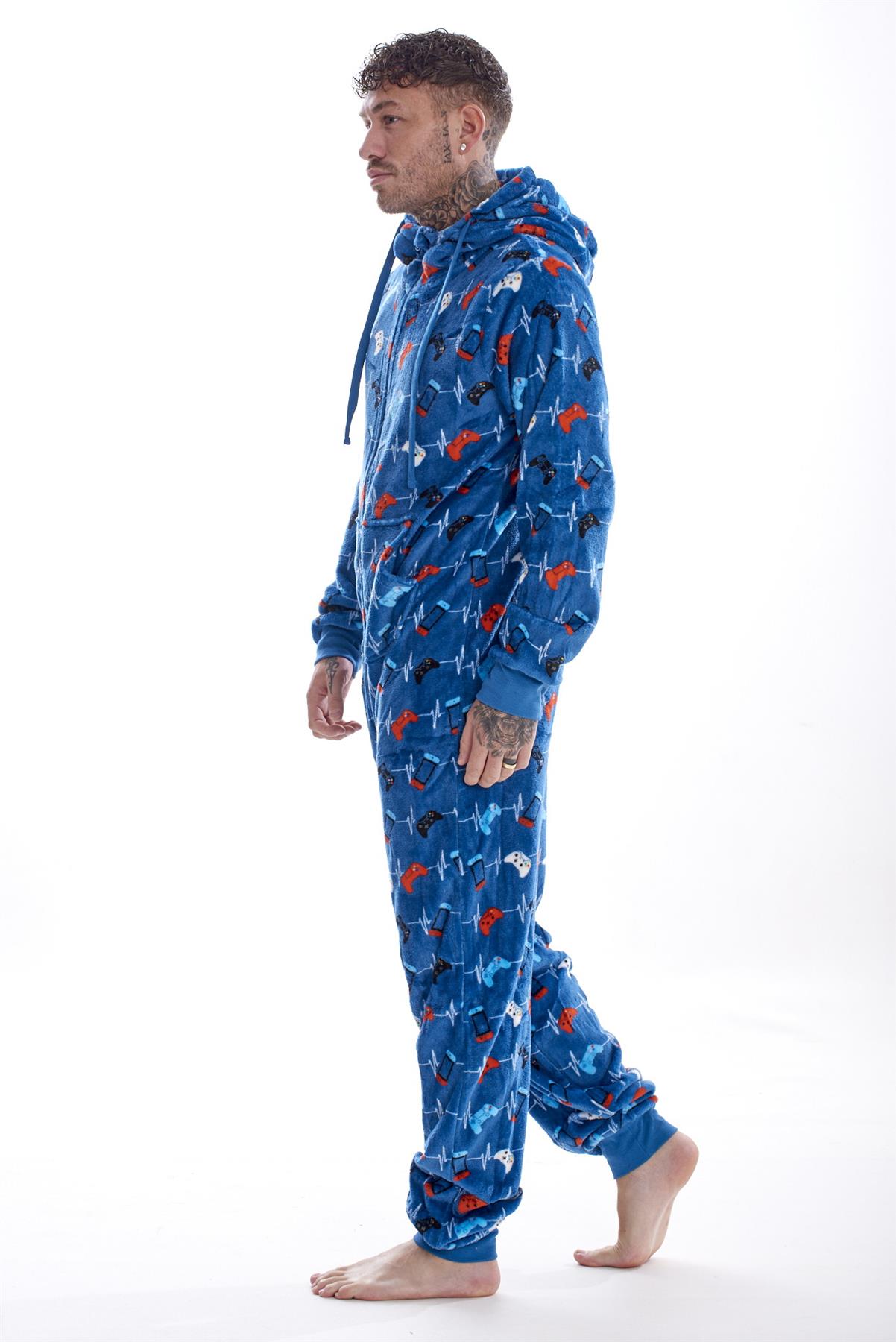 Mens Boys Luxury Flannel Fleece Matching Retro Games Hooded Gown Robe Onesee - Picture 65 of 75