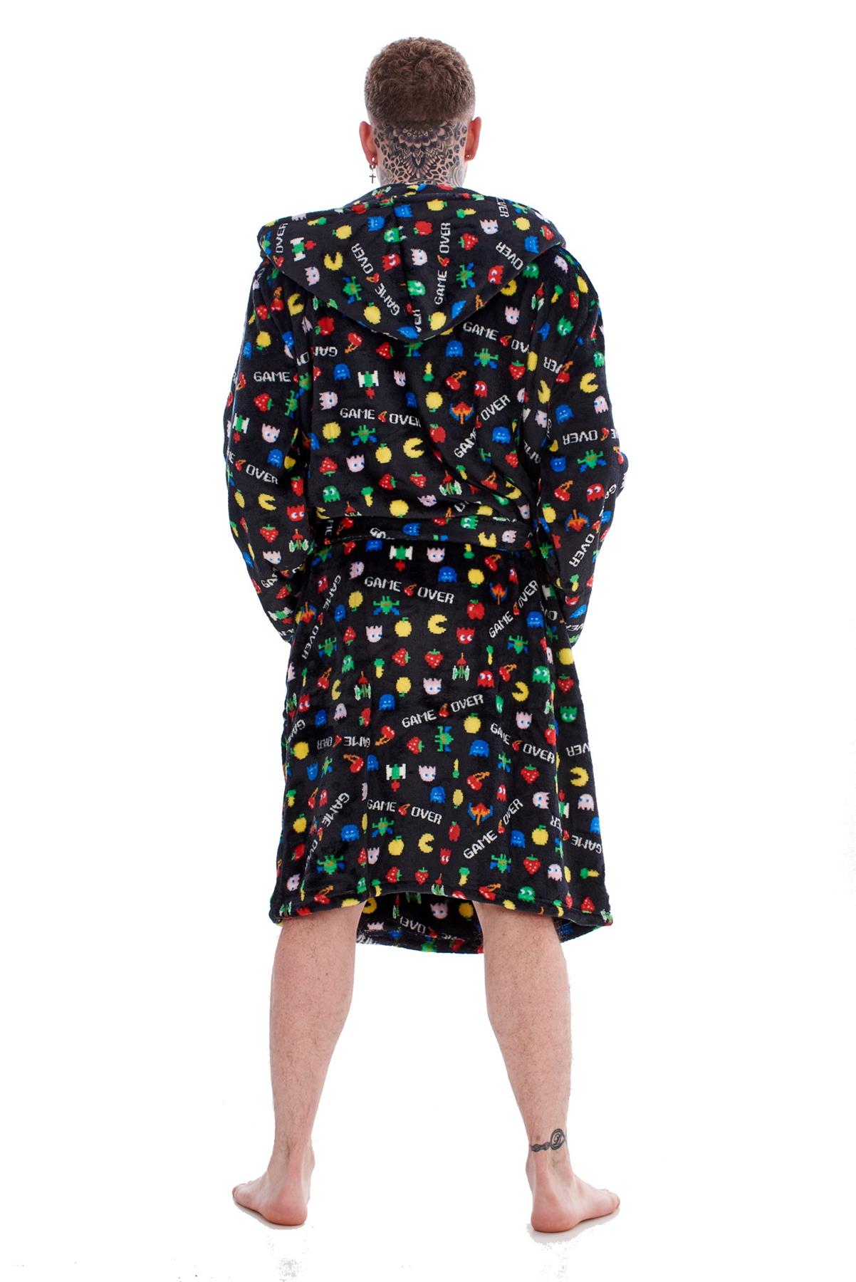 Mens Boys Luxury Flannel Fleece Matching Retro Games Hooded Gown Robe Onesee - Picture 52 of 75