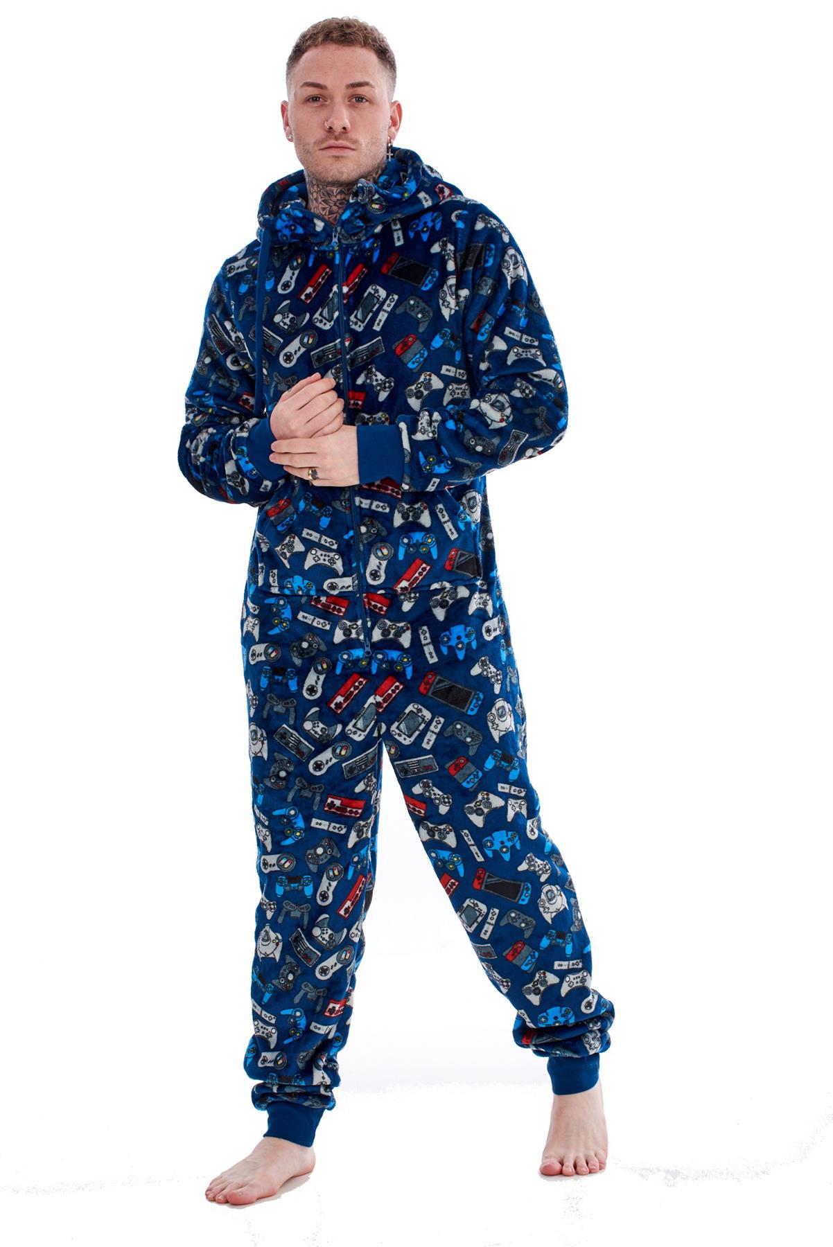 Mens Boys Luxury Flannel Fleece Matching Retro Games Hooded Gown Robe Onesee - Picture 14 of 75