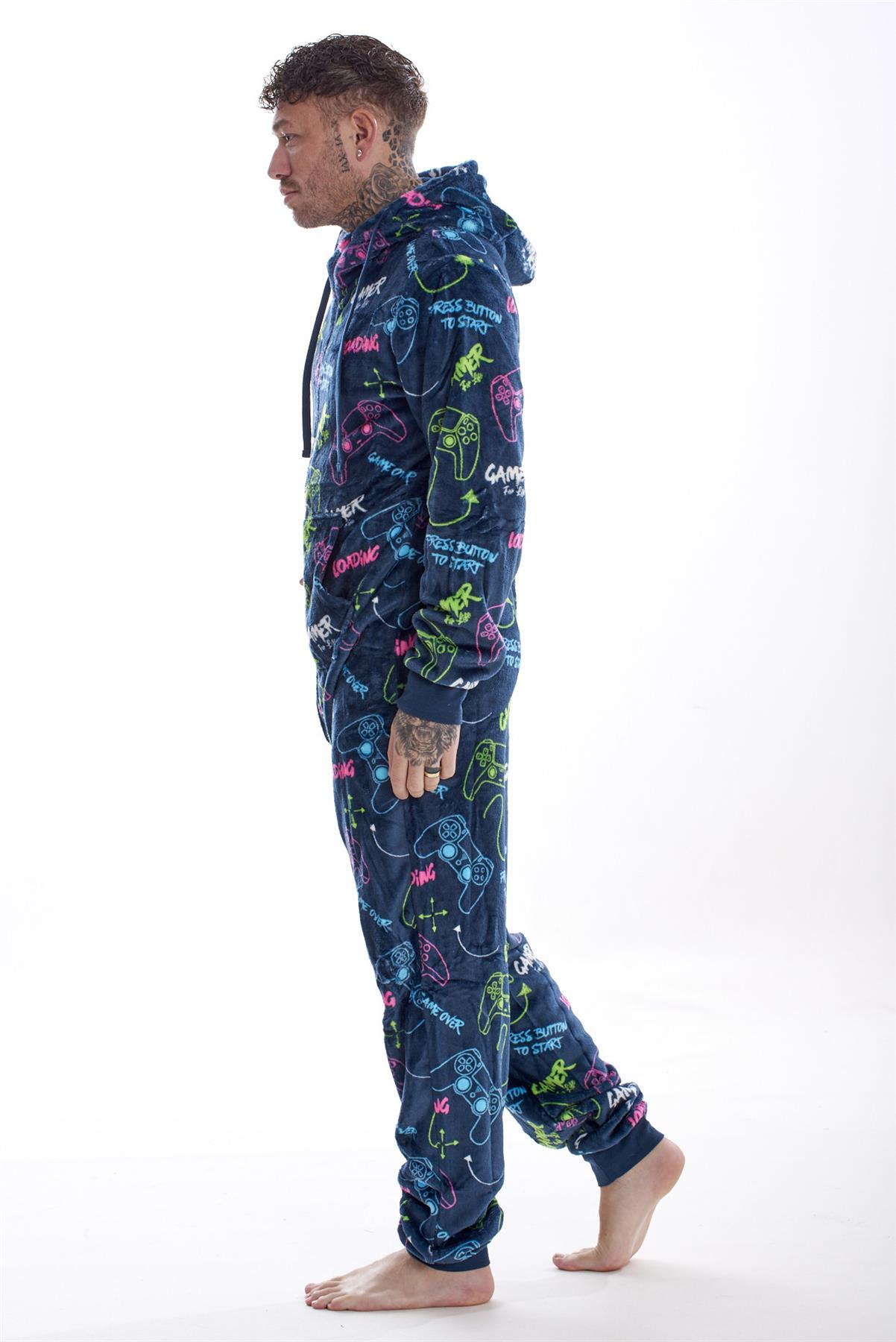 Mens Boys Luxury Flannel Fleece Matching Retro Games Hooded Gown Robe Onesee - Picture 73 of 75