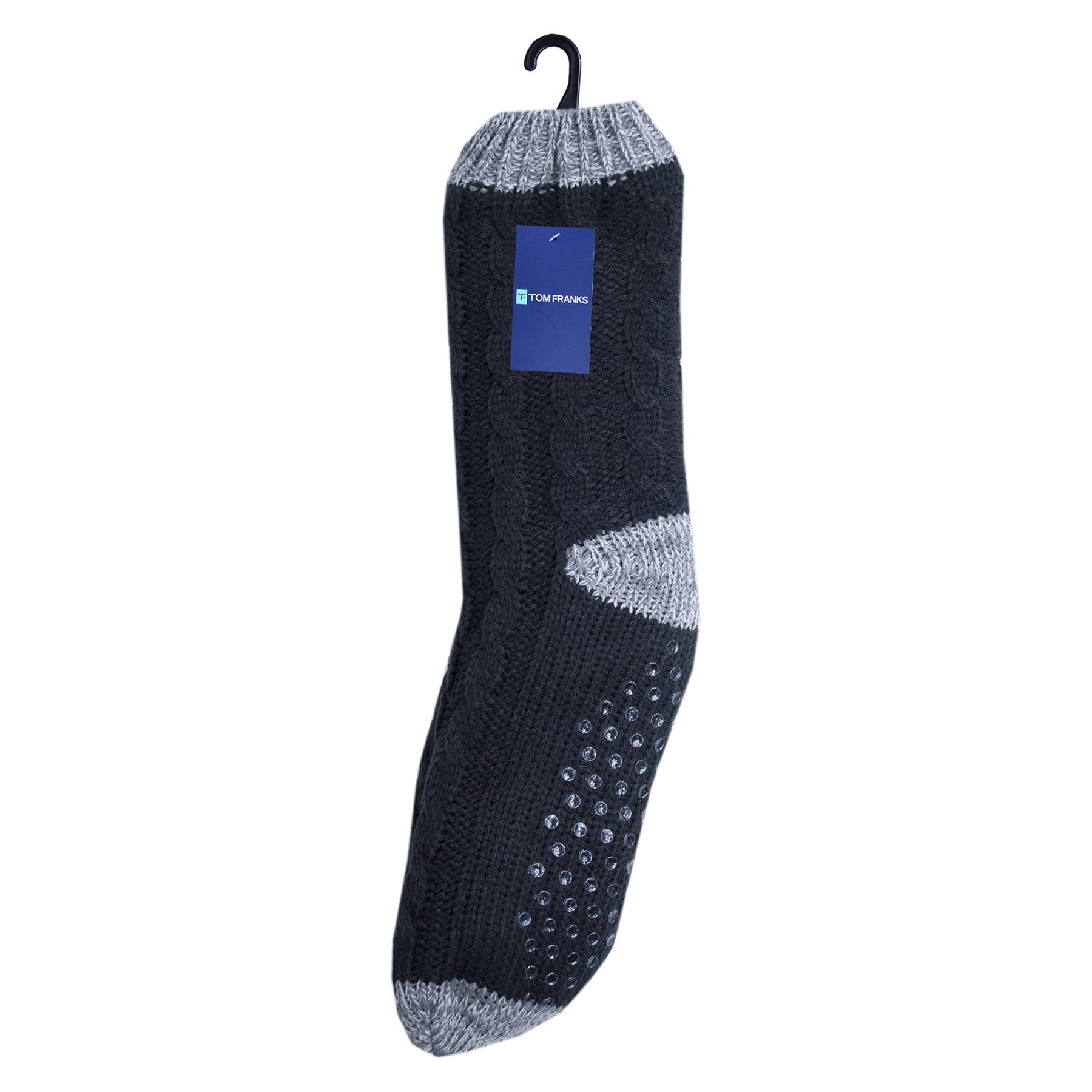 Mens Cable Knit Chunky Warm Thermal Slipper Socks Sherpa Lined Non Skid Grip - Picture 3 of 11
