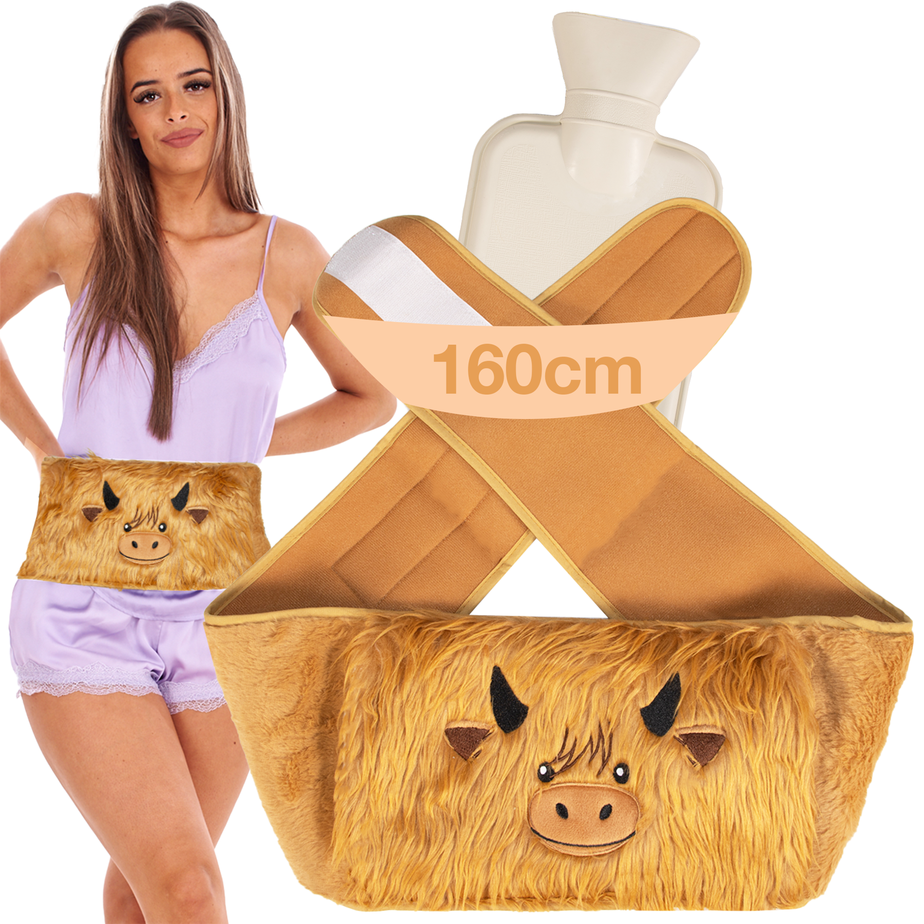 Wearable Hot Water Bottle Belt Plus Size 160cm - Period Pain Relief Warm Plush - Picture 2 of 16