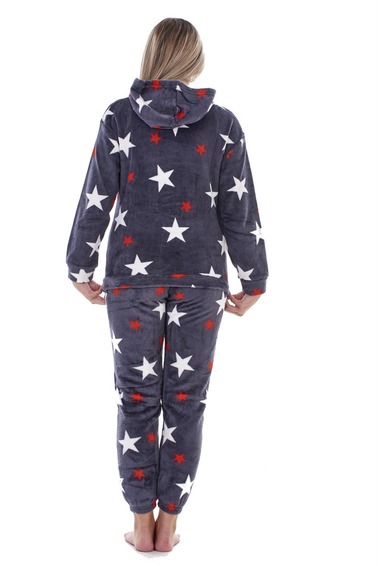 Ladies Supersoft Warm Flannel Fleece Hooded Pyjamas Twosie Lounge Wear Gift Set - Picture 51 of 79