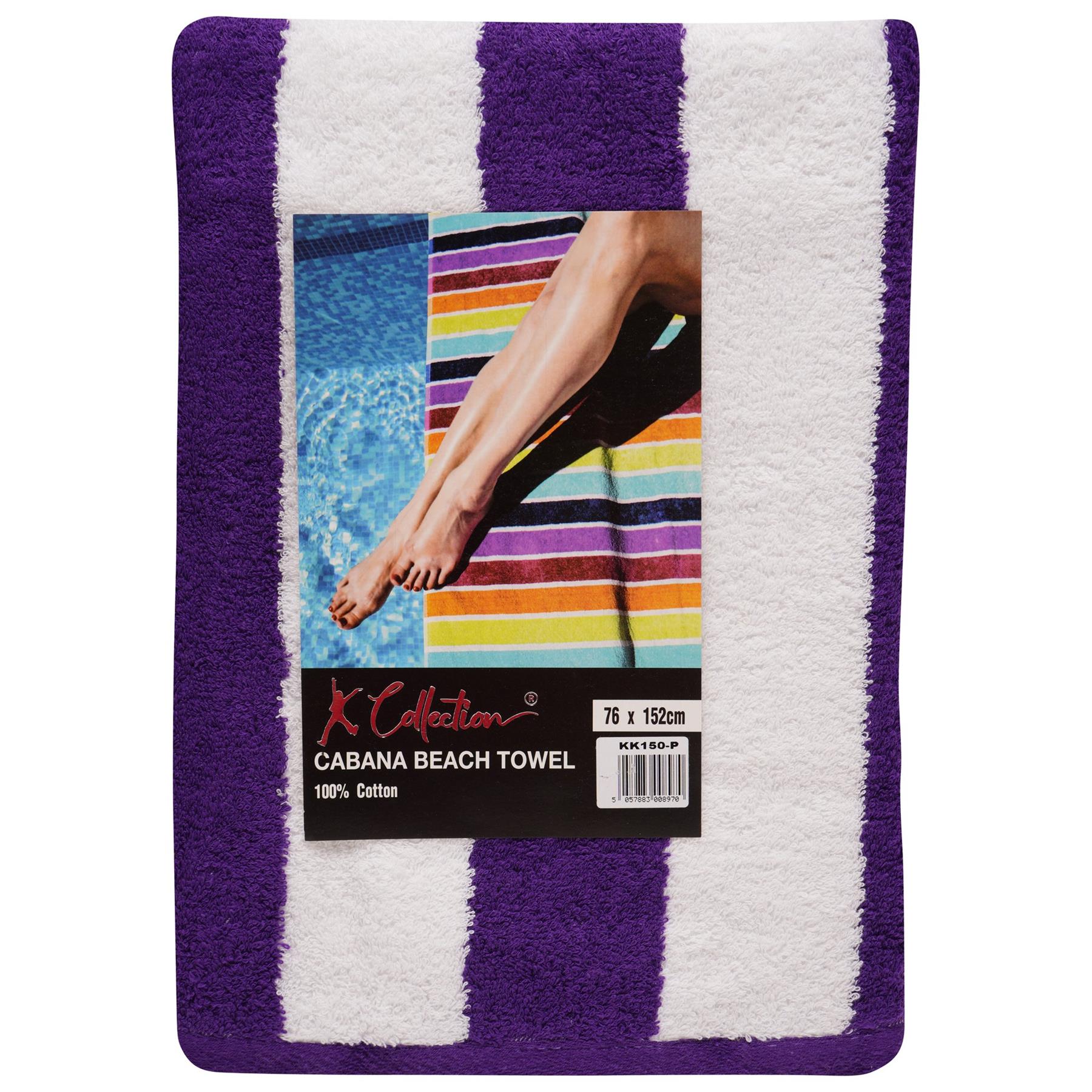 Extra Large Cabana Stripe Beach Towel Pack Of 2 Cotton 6 Colours 76 x 152cm - Picture 12 of 14