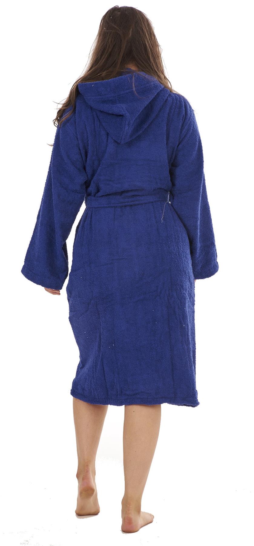 Ladies 100 Pure Cotton Towelling Hooded Dressing Gown Bathrobe Towel