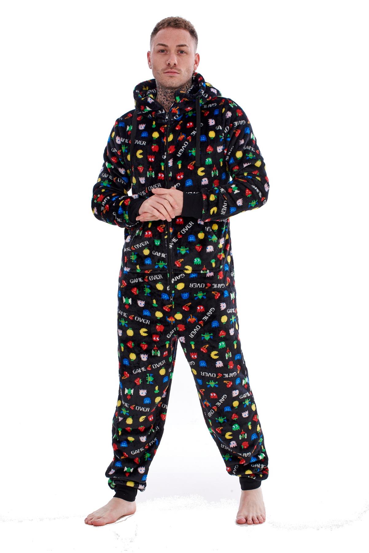 Mens Boys Luxury Flannel Fleece Matching Retro Games Hooded Gown Robe Onesee - Picture 57 of 75
