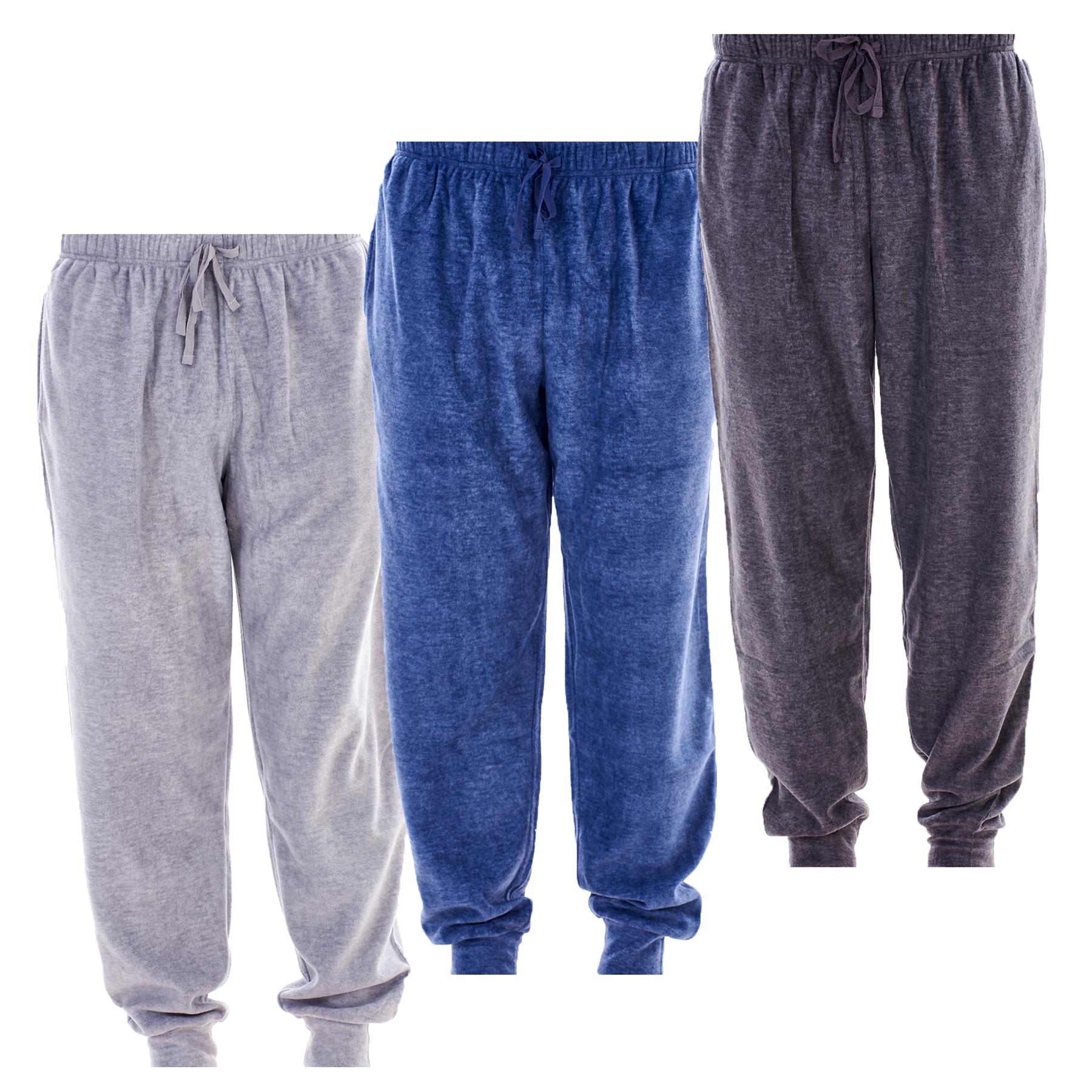 3 pack Mens Soft Cosy Warm Marl Fleece Lounge Pants Pyjama Bottoms Side Pockets