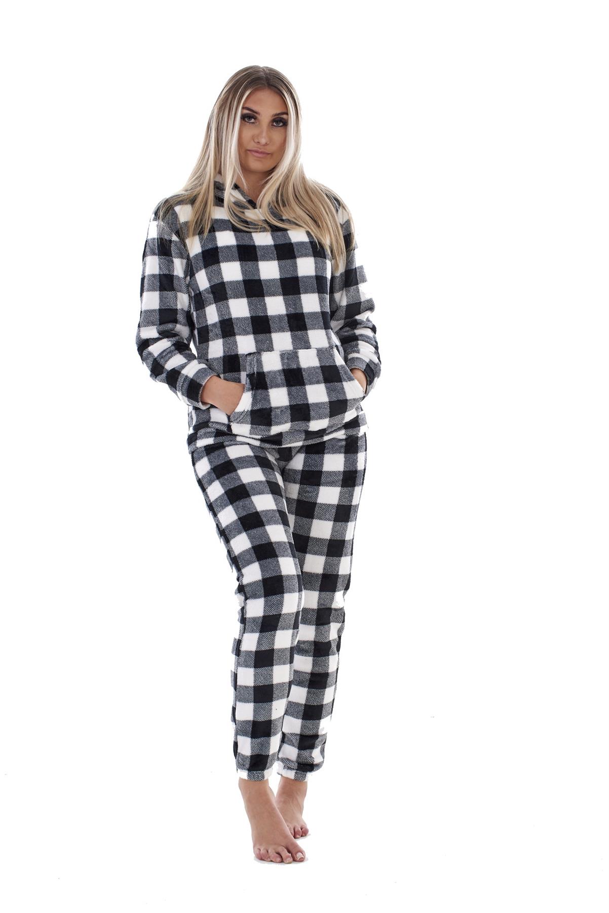Ladies Supersoft Warm Flannel Fleece Hooded Pyjamas Twosie Lounge Wear Gift Set - Picture 26 of 79