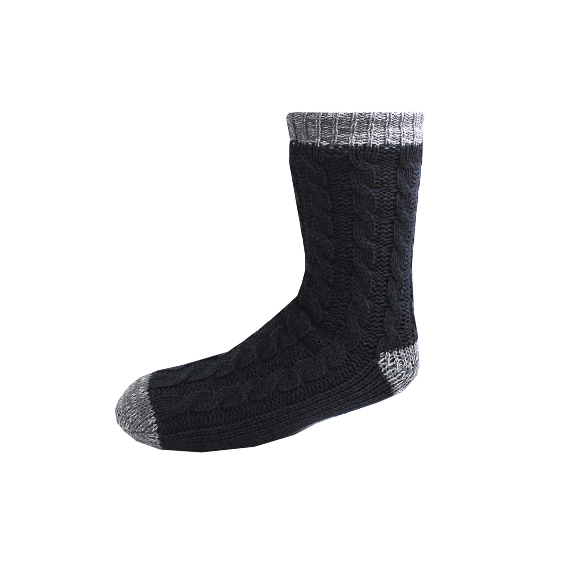Mens Cable Knit Chunky Warm Thermal Slipper Socks Sherpa Lined Non Skid Grip - Picture 2 of 11