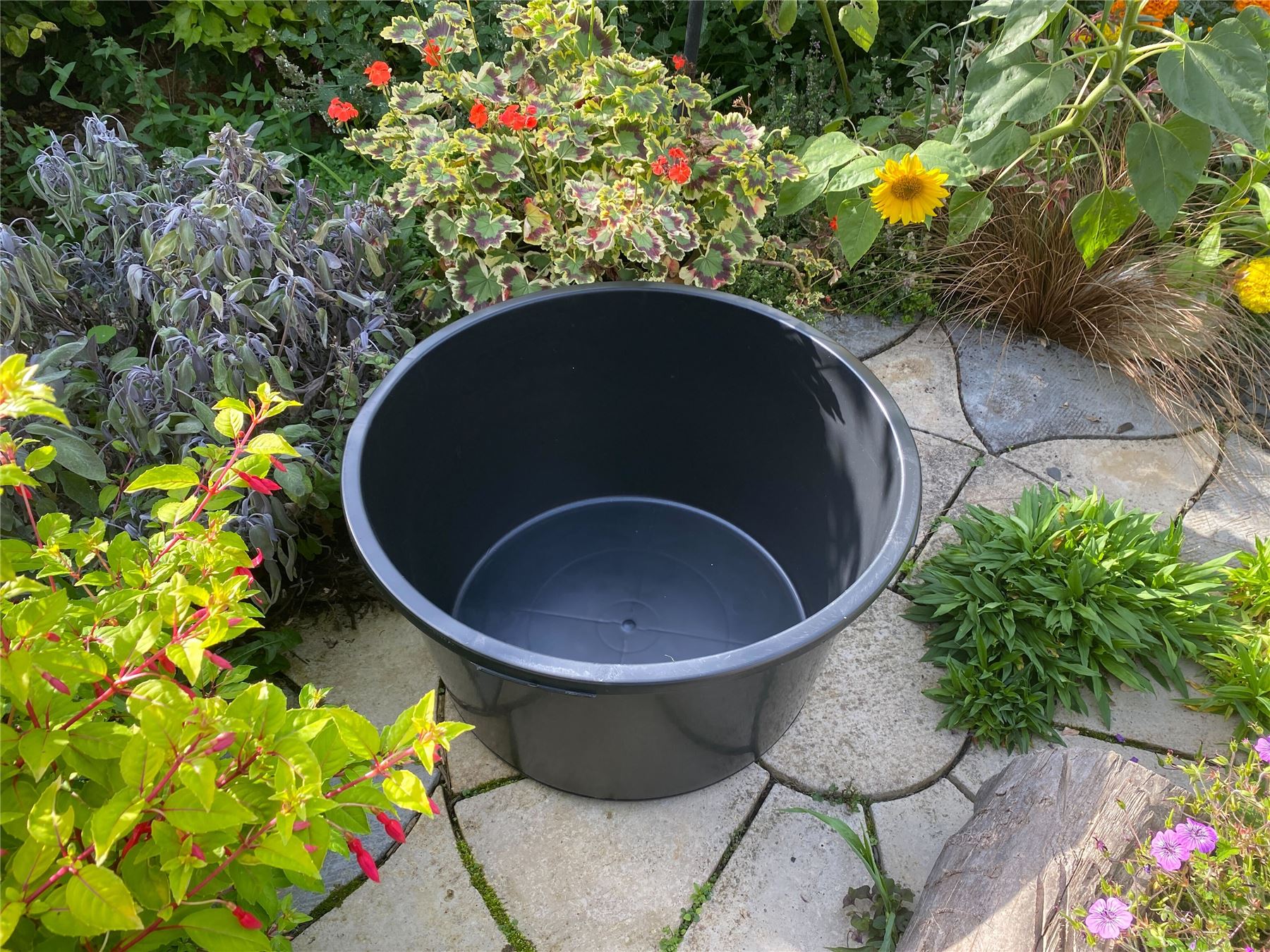 Heavy Duty Black Round Industrial PVC Mixing Tub Trough Side Angle View