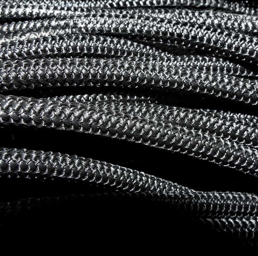 Close up view of Black Polypropylene Braided Sheath on Elastic Bungee Shock Cord