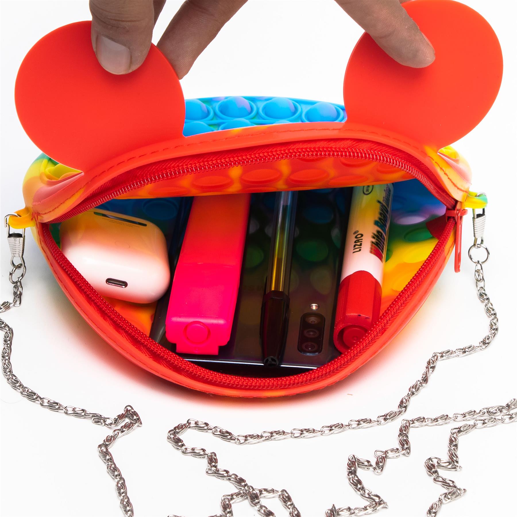 FIDGET TOP SHOULDER BAG SCHOOL COSMETIC SUPPLIES SILICON KID PURSE STRAP 17X17cm - Picture 11 of 11
