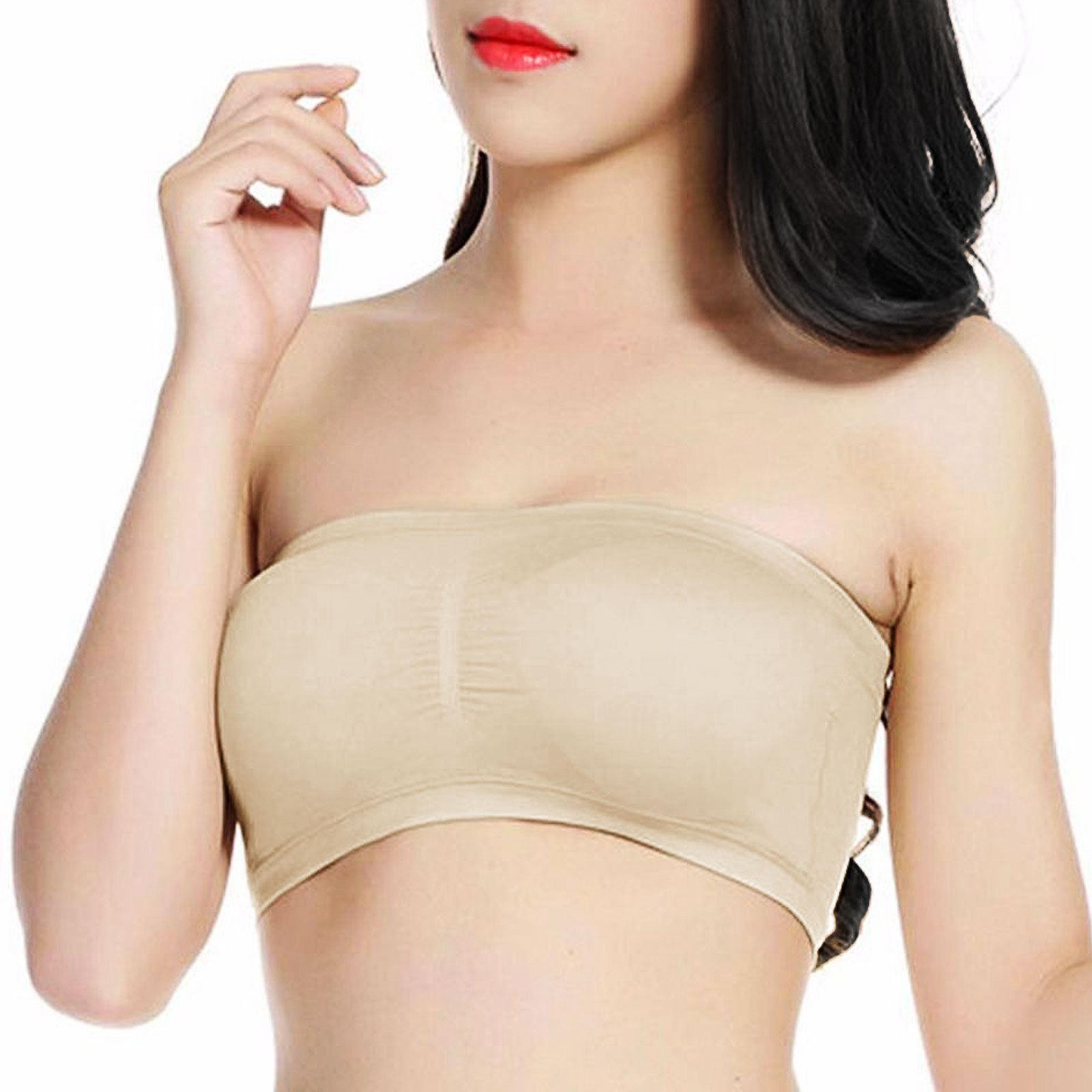 Womens Bandeau Bra Strapless Seamless Ladies Padded Bras with Removable Padding - Picture 6 of 8