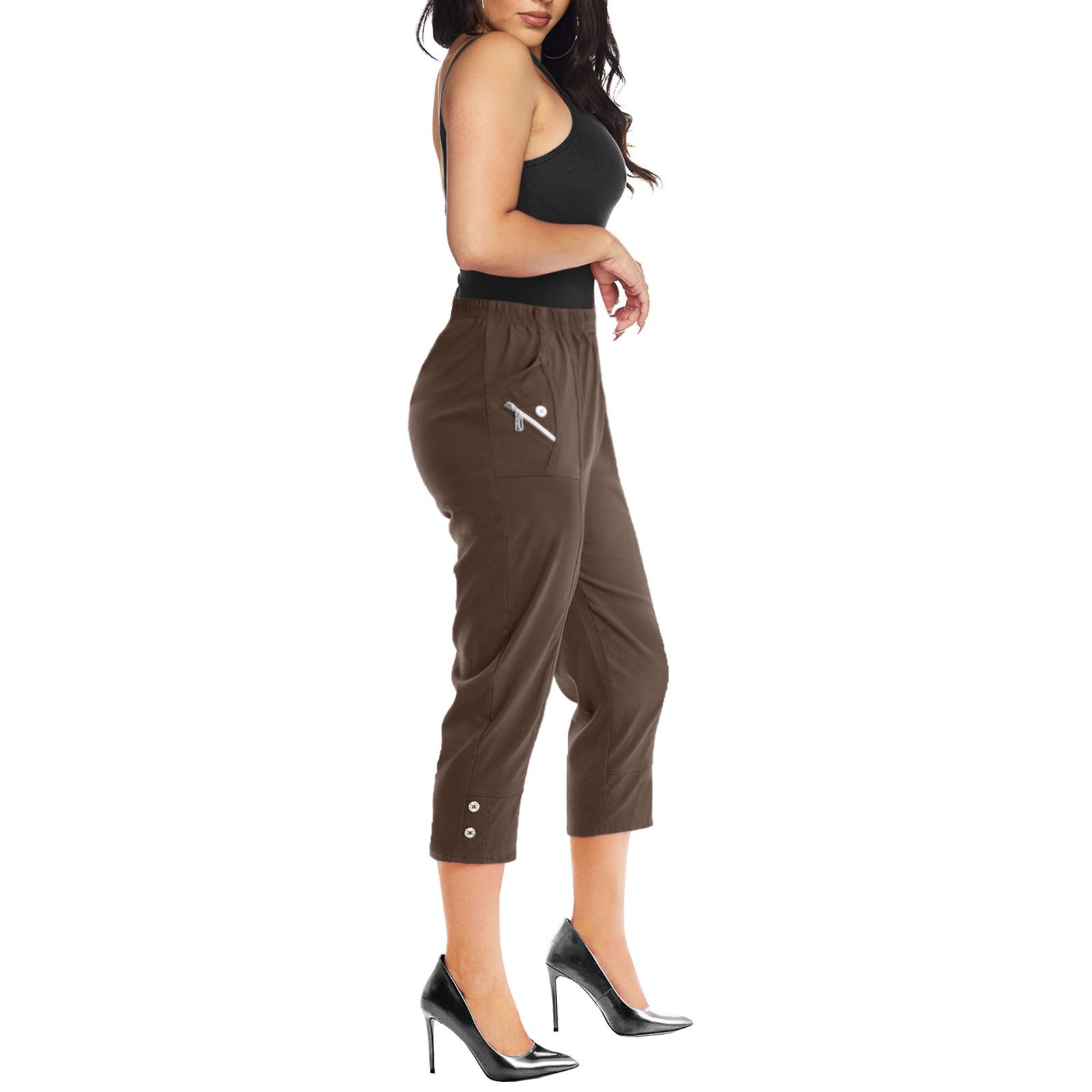 Womens Capri Cropped Trousers 3/4 Elasticated Waist Cherry Berry Shorts Pants - Picture 33 of 56