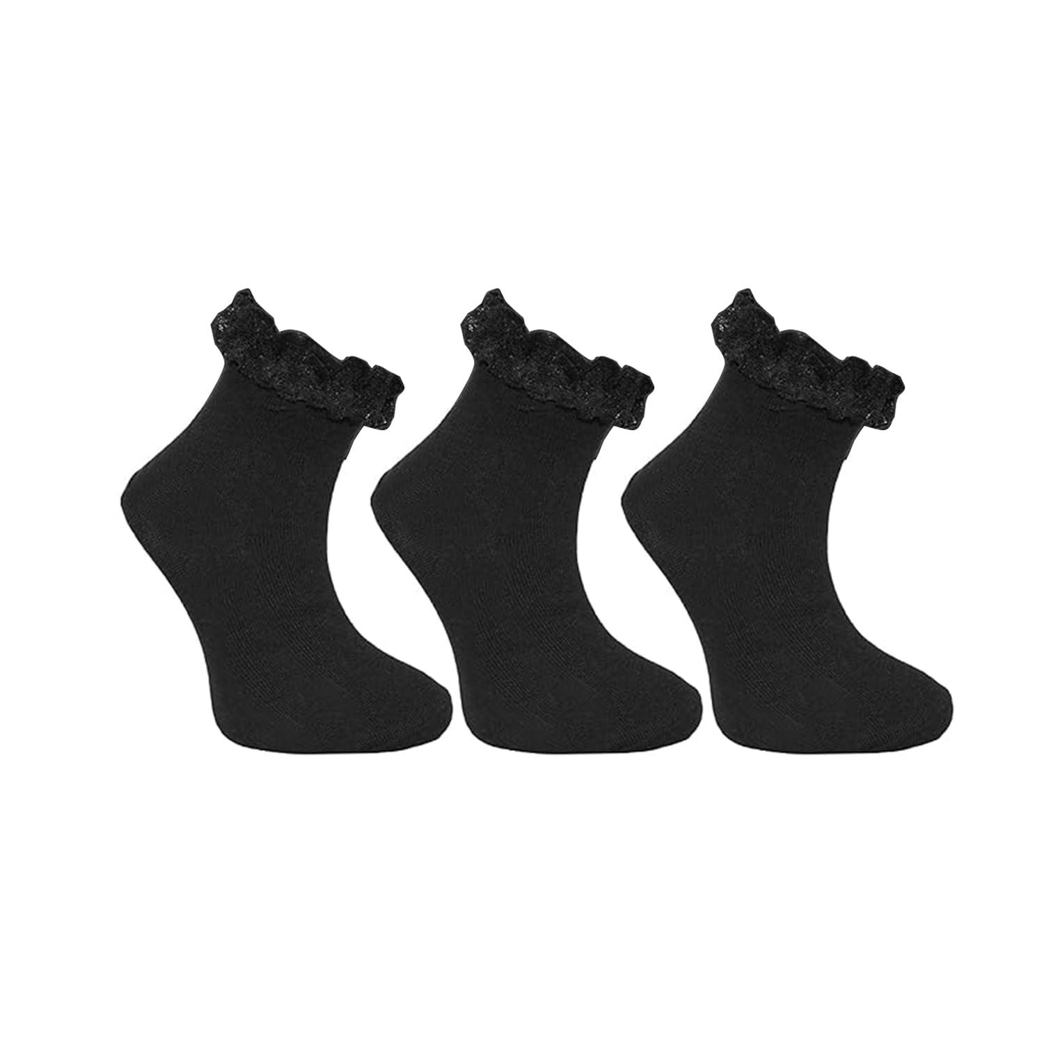 3,6,12 Pairs Kids Girls Frilly Lace Trim Socks Back To School Ankle Sock Uniform - Picture 9 of 26