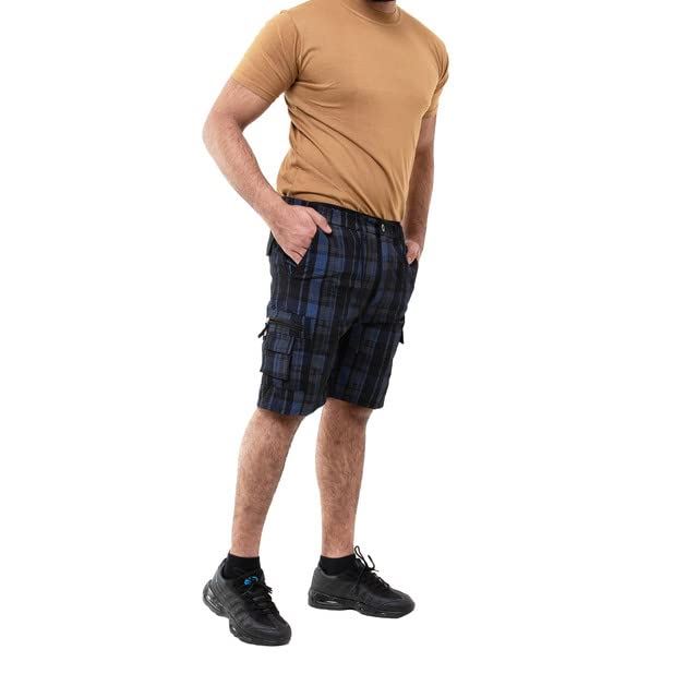 New Mens Checked Cargo Shorts Elasticated Waist Combat Summer Cotton Half Pants - Picture 9 of 15