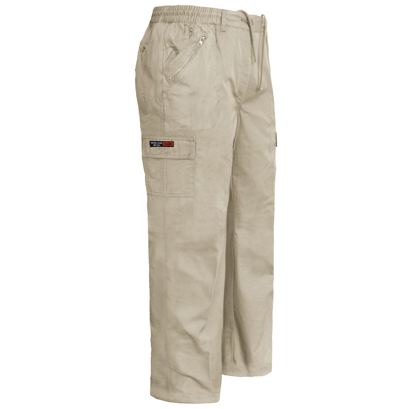 MENS CARGO COMBAT TROUSERS ELASTICATED WAIST POCKETS LONG BOTTOMS WORK