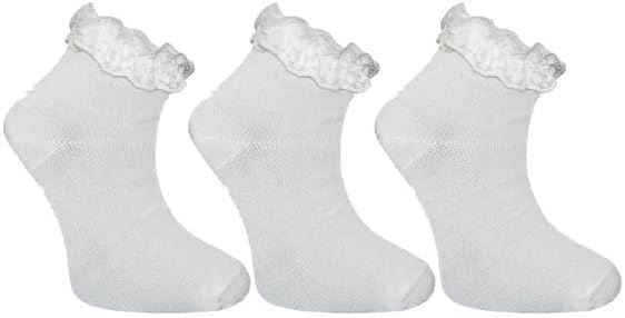 3,6,12 Pairs Kids Girls Frilly Lace Trim Socks Back To School Ankle Sock Uniform - Picture 24 of 26