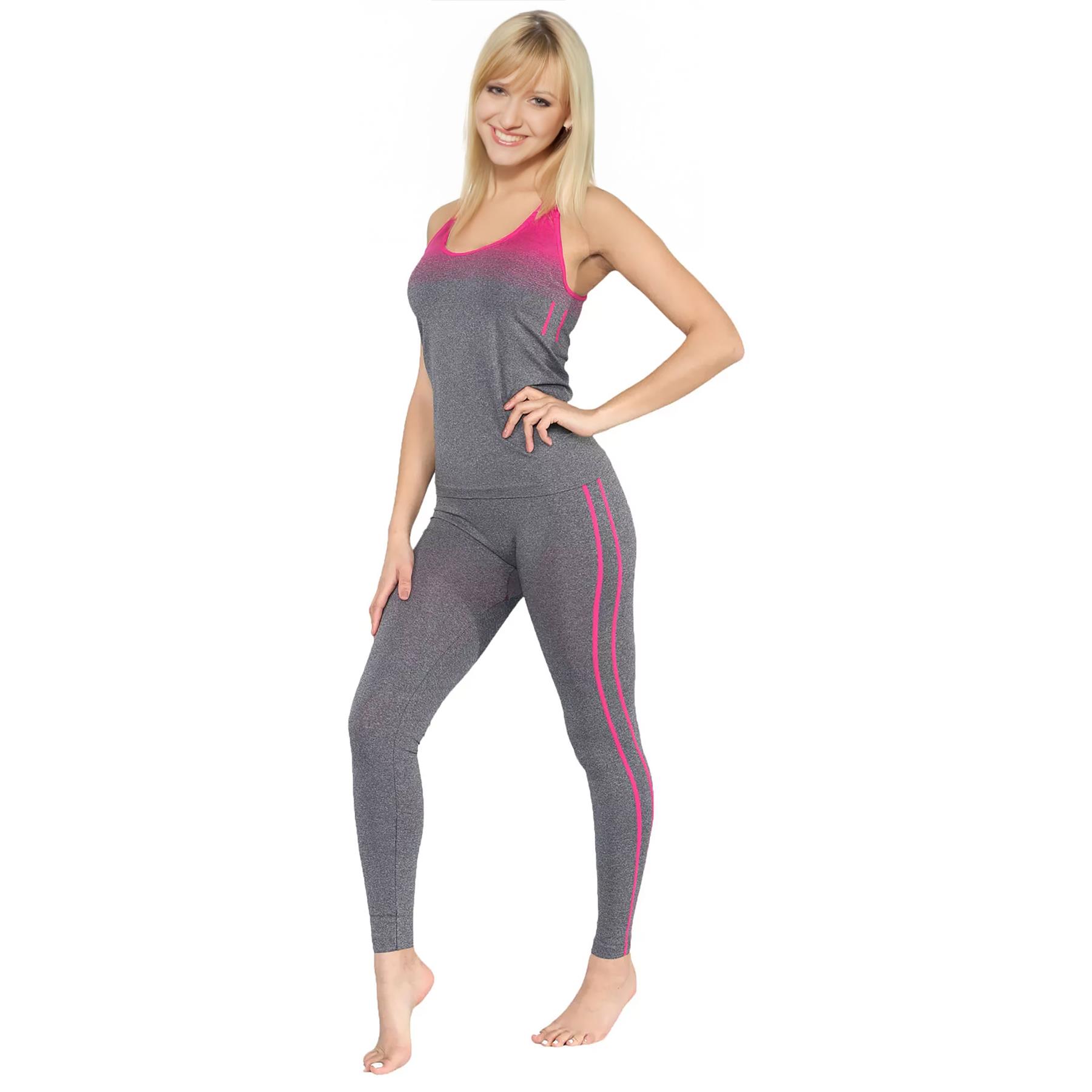 Ladies Gym Wear Sets Womens Leggings Vest Top Sports Fitness Workout Yoga Suits - Picture 15 of 24