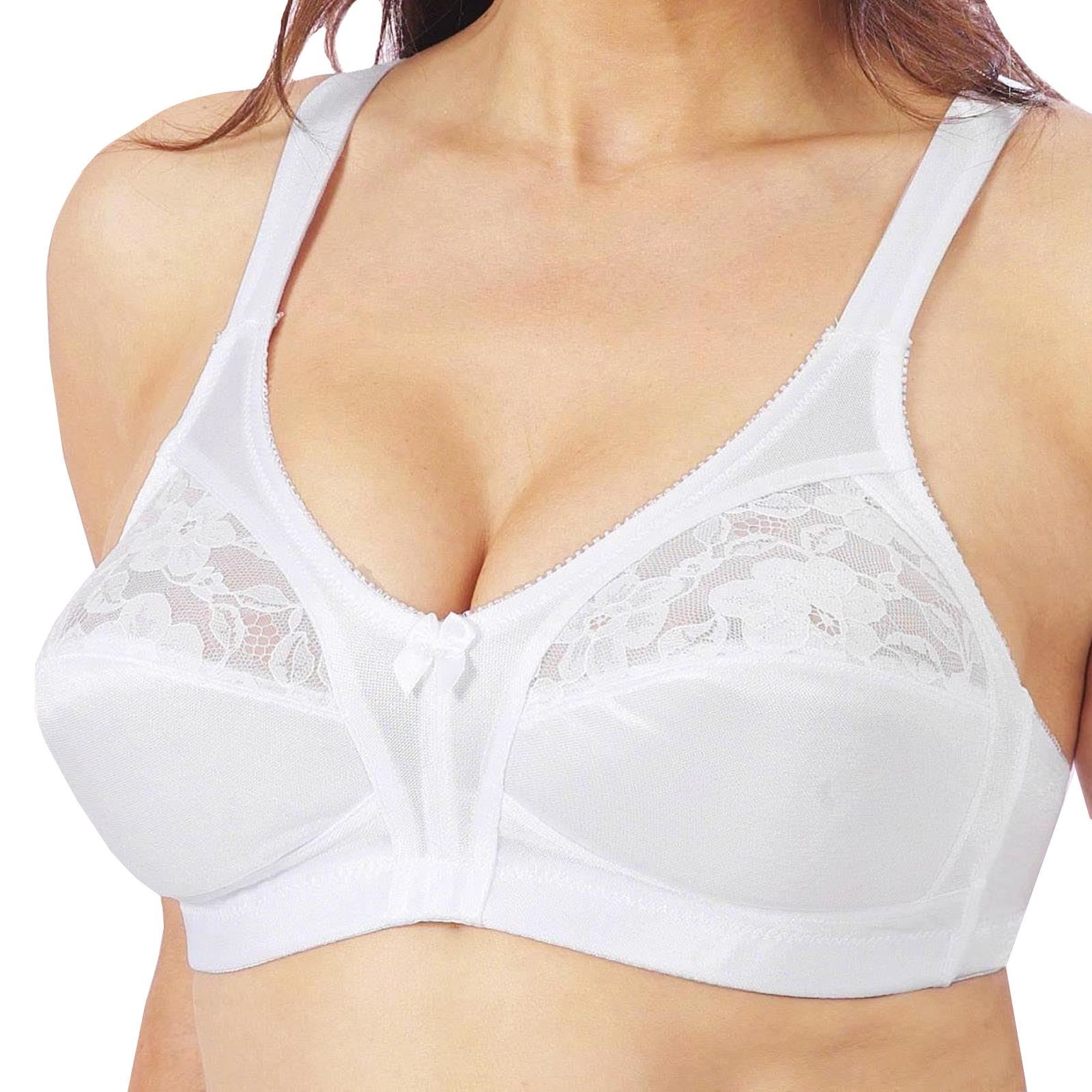 Non Padded Lace Bra Firm Control Bra Ladies Wireless Soft Cup Black or White - Picture 10 of 11