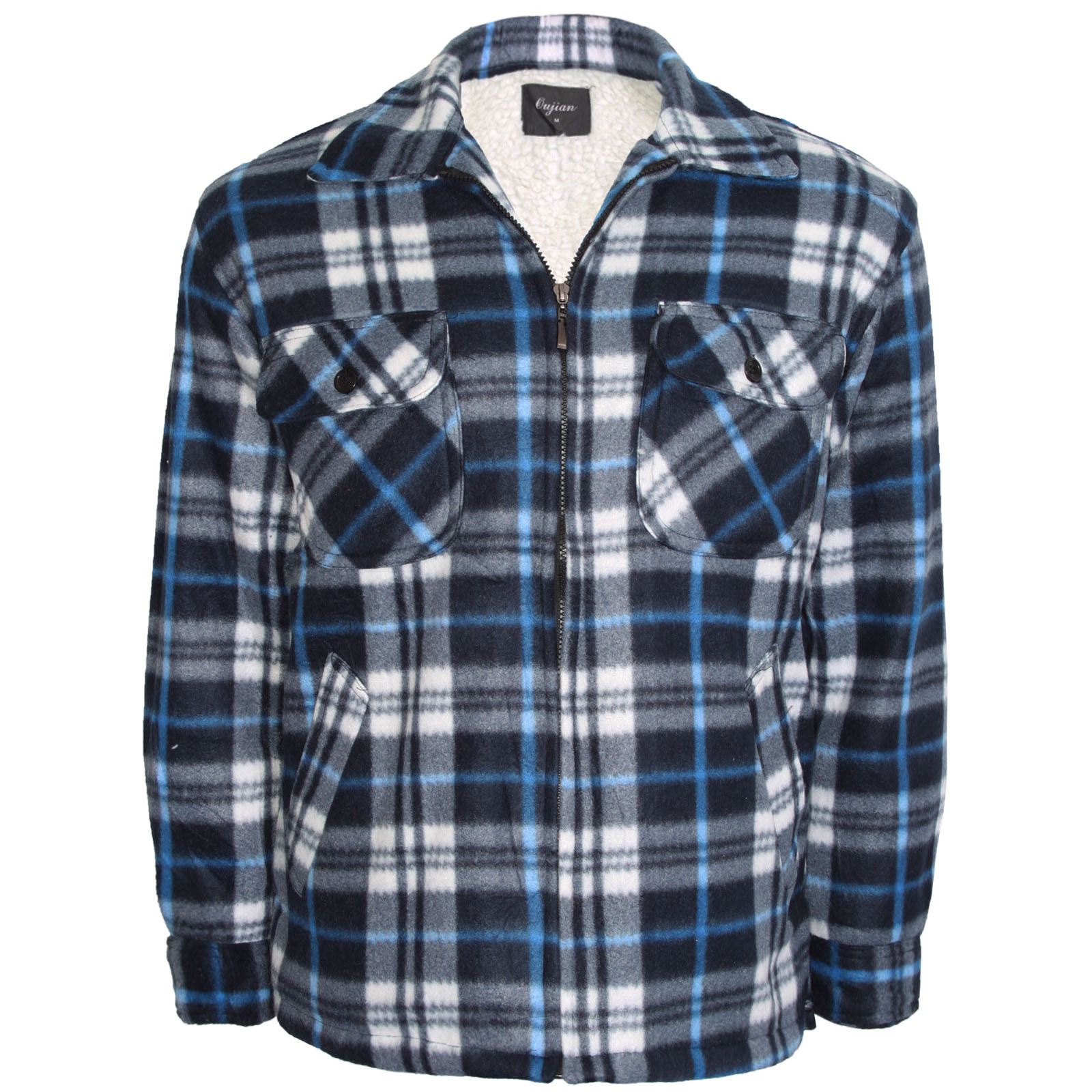 MENS FUR FLEECE LINED LUMBER JACK SHIRT PADDED SHERPA HOODIE THICK