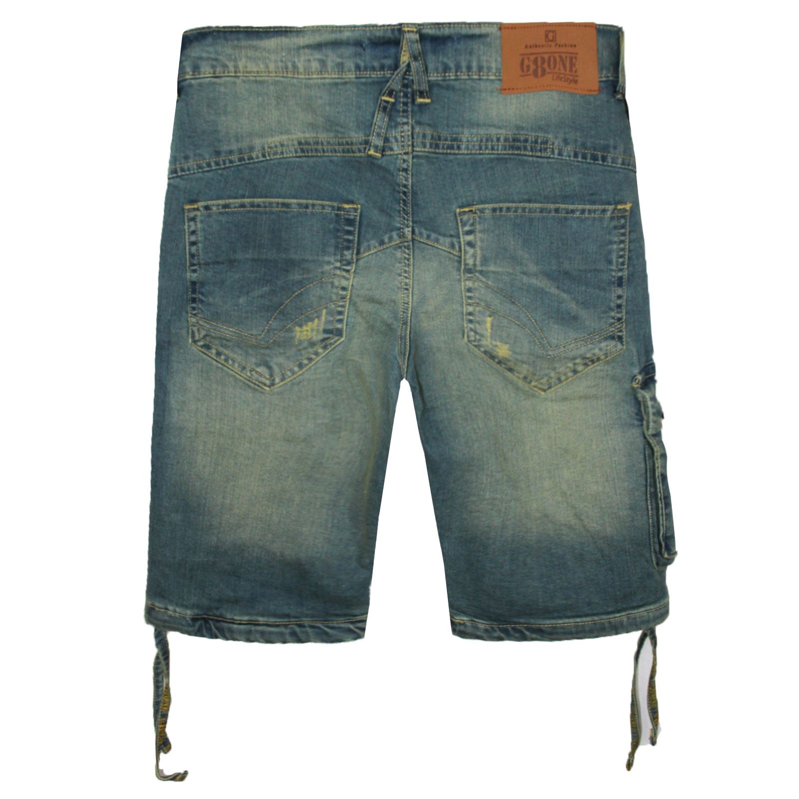 MENS DENIM SHORTS JEANS BLEACH WASH KNEE LENGTH CARGO ...