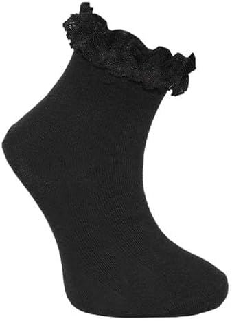 3,6,12 Pairs Kids Girls Frilly Lace Trim Socks Back To School Ankle Sock Uniform - Picture 10 of 26