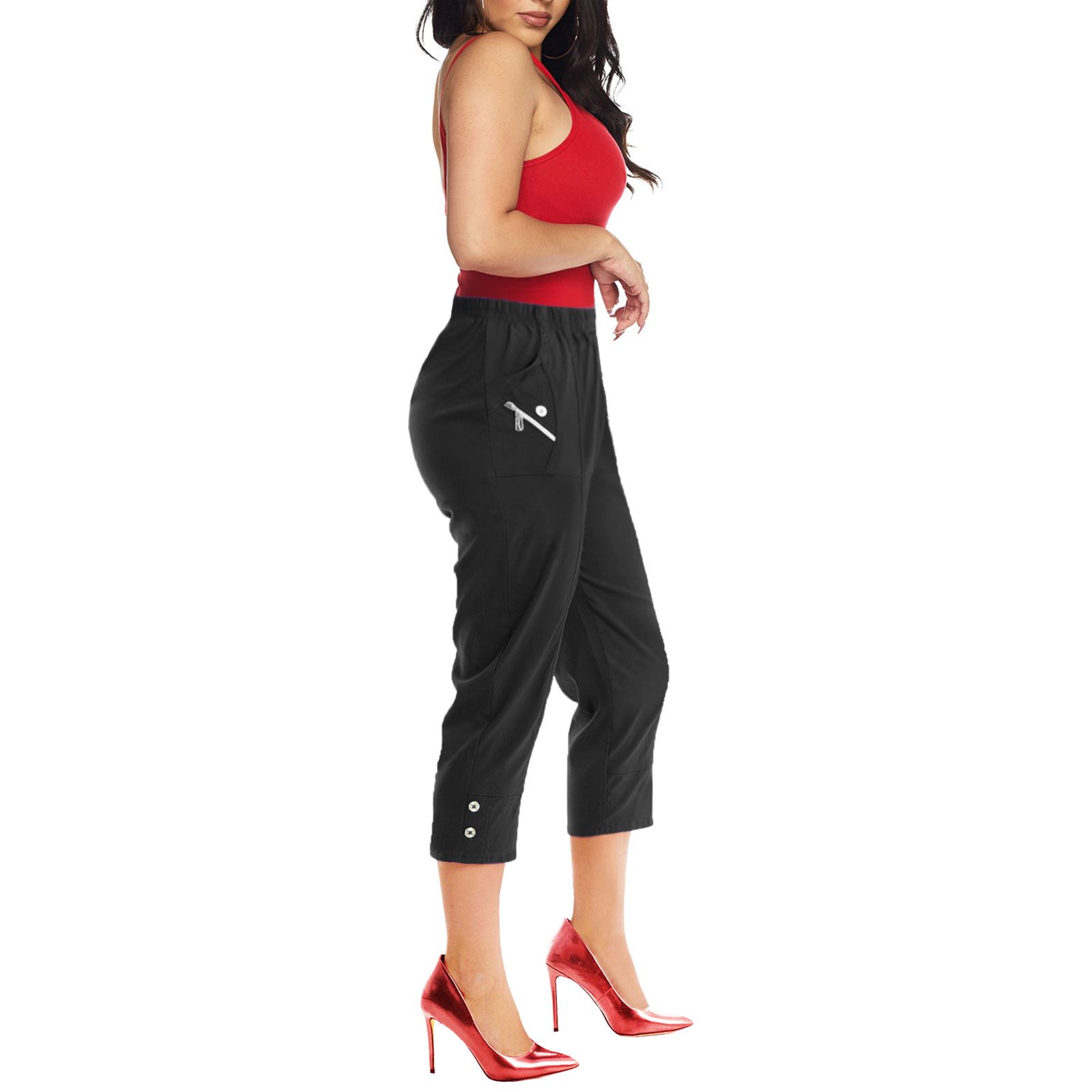 New Ladies Cropped Capri 3/4 Cherry Berry Trousers Women Summer Shorts Pants - Picture 7 of 49